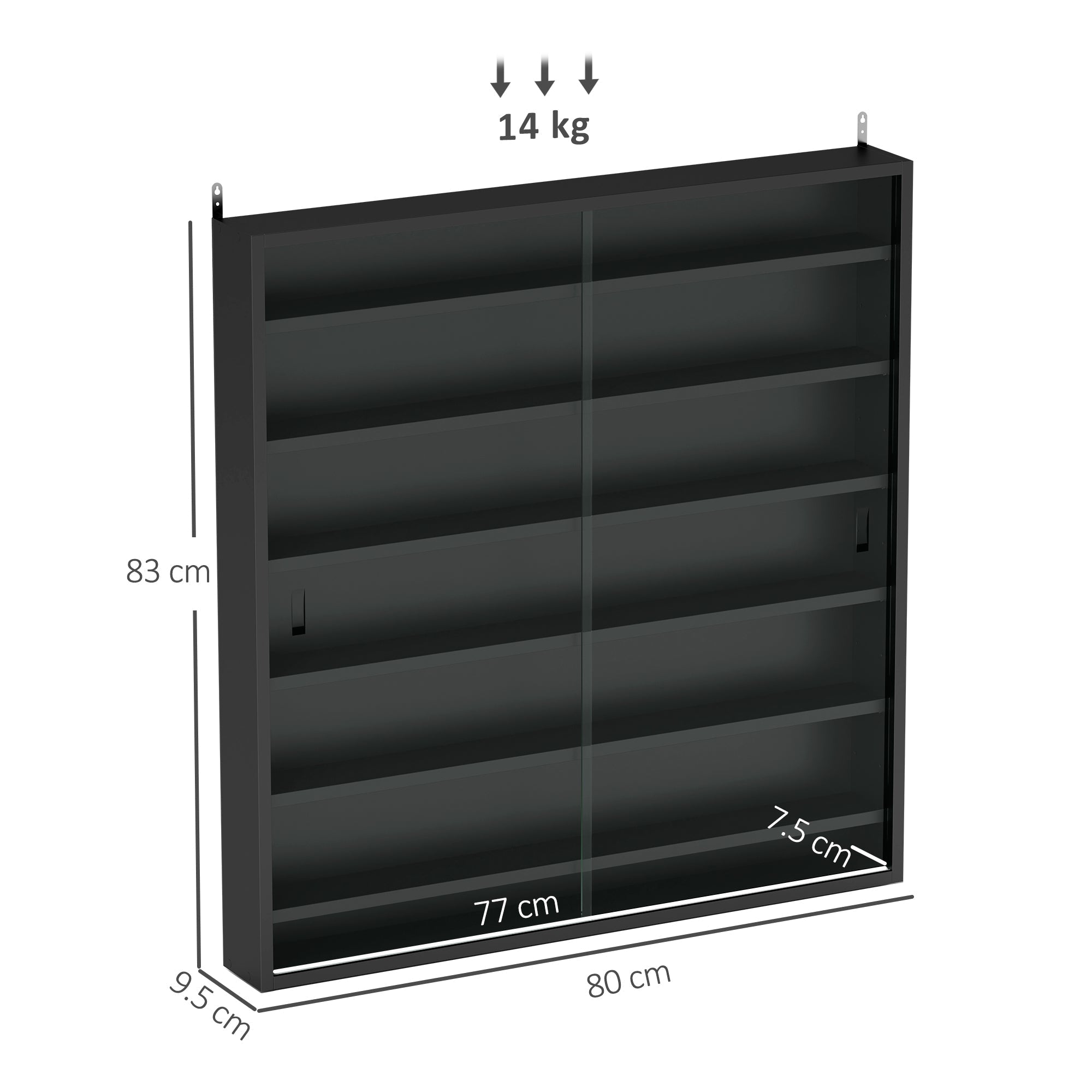 Six Shelf Display Cabinet with Glass Doors, Black