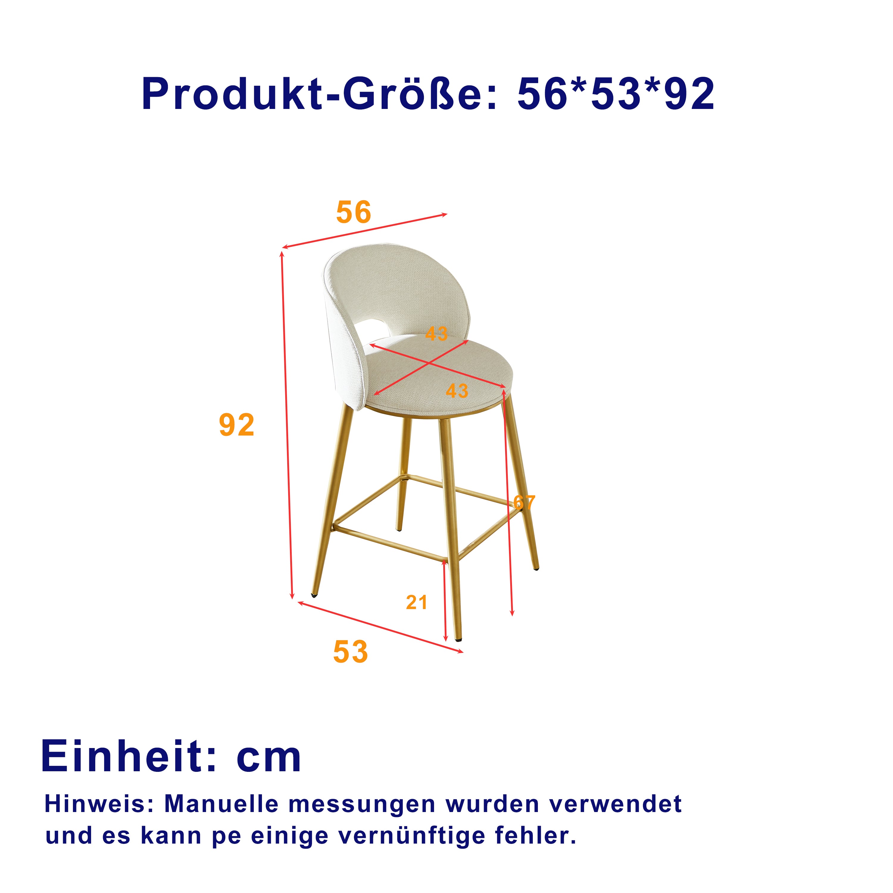 Bar Stool Modern Open Back Padded - Gold Metal Set of 2