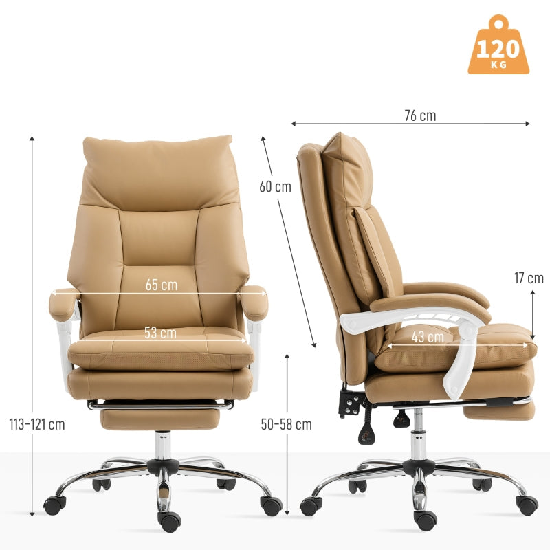 Bürostuhl, ergonomisch, mit Lordosenstütze, klappbarer Armlehne, Fußstütze, Hellbraun
