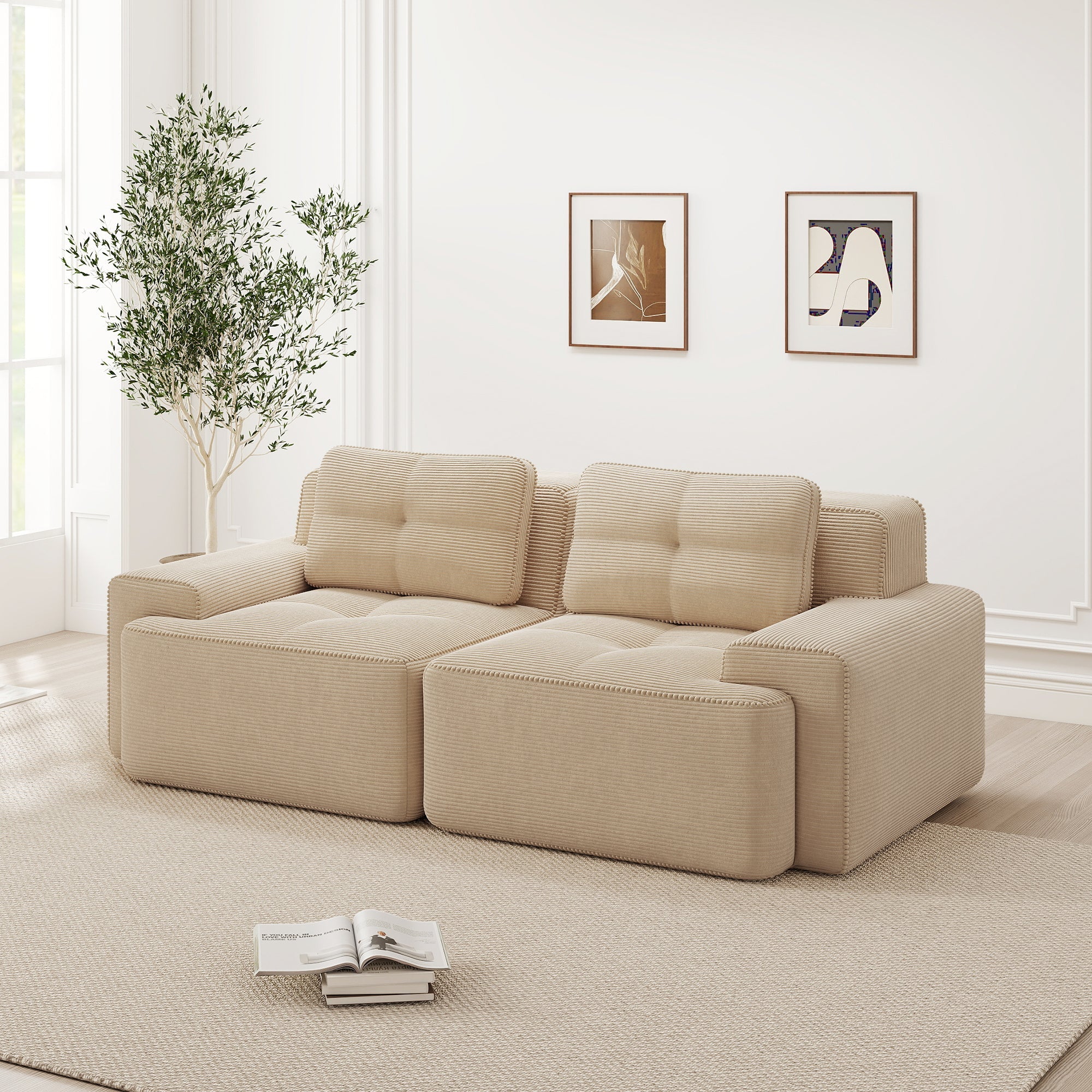 Boneless Modular Sofa Deep Seat Sleeper - Corduroy Beige