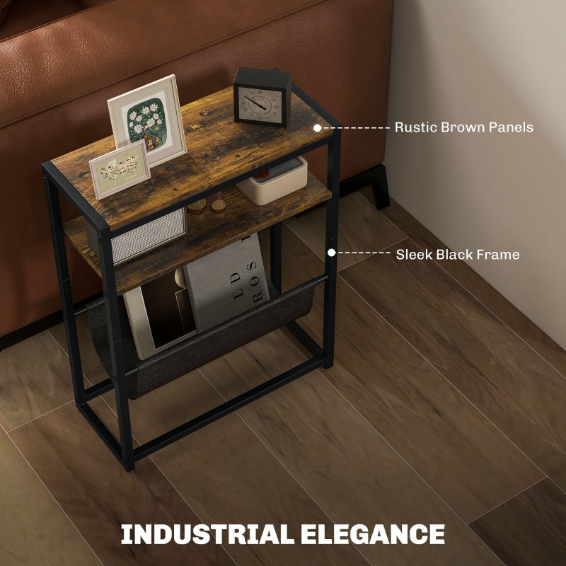 Narrow Side Table 3-Tier Storage Magazine Holder Rustic Brown