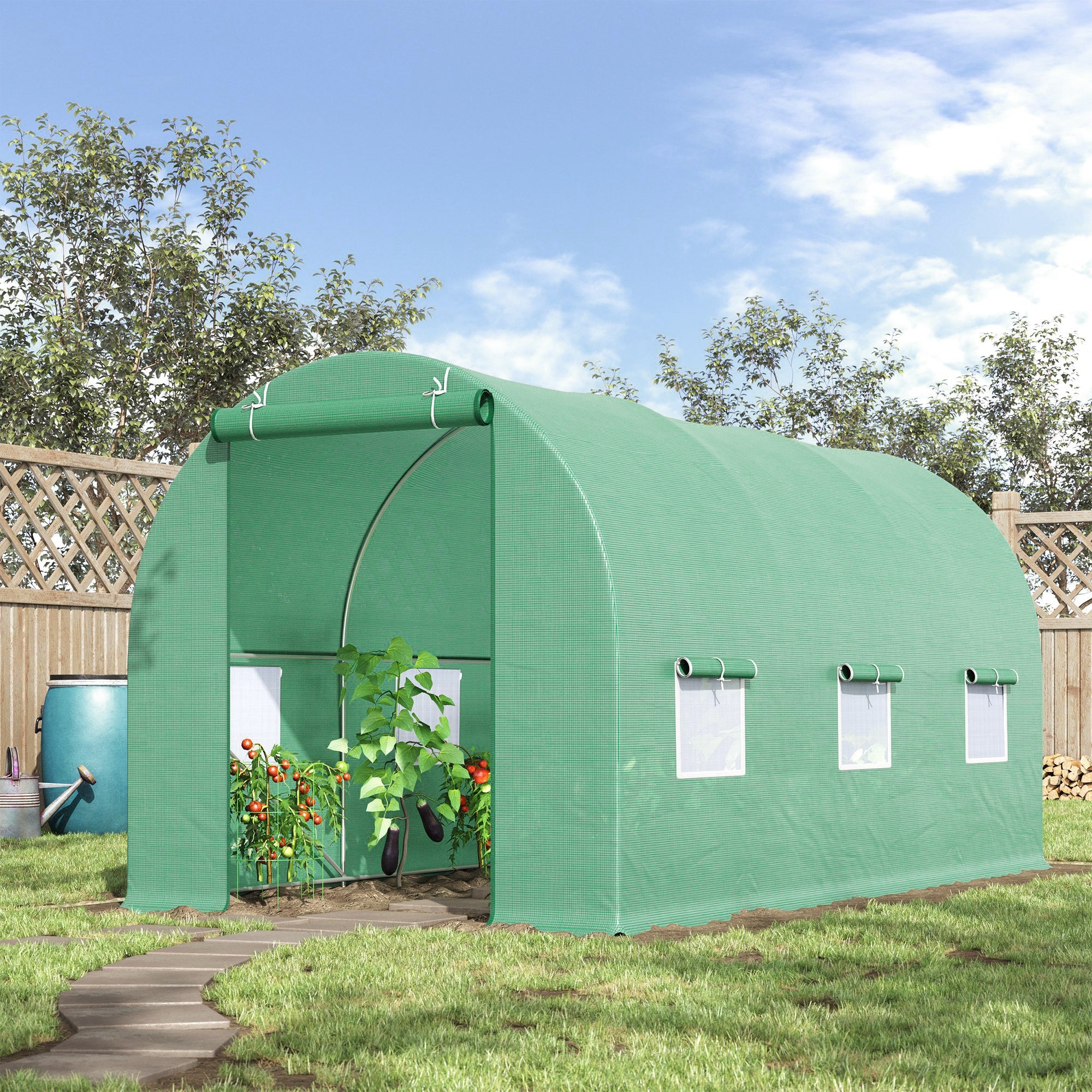 Walk-in Tunnel Greenhouse 4.5x2x2m Door Ventilation Window, Green POLYETHYLENE