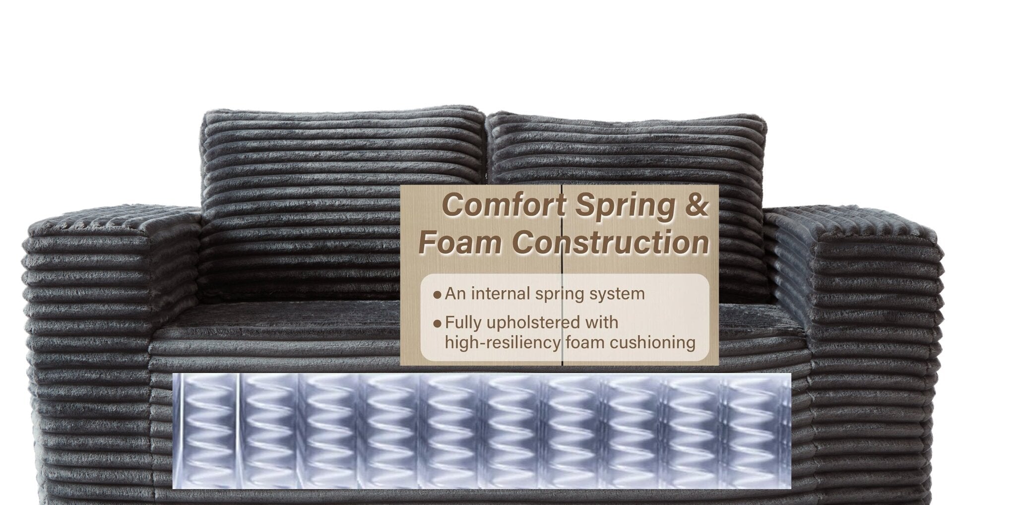 Boneless Deep Seat Couch 2-Seater No Assembly Foam Floor Corduroy - Gray