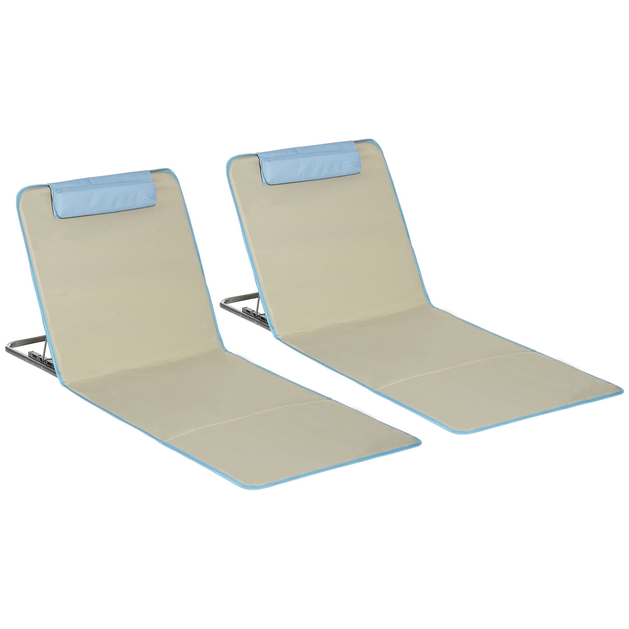 Beach Mat Set of 2 Foldable 5-Level Adjustable Lounger, Steel Beige