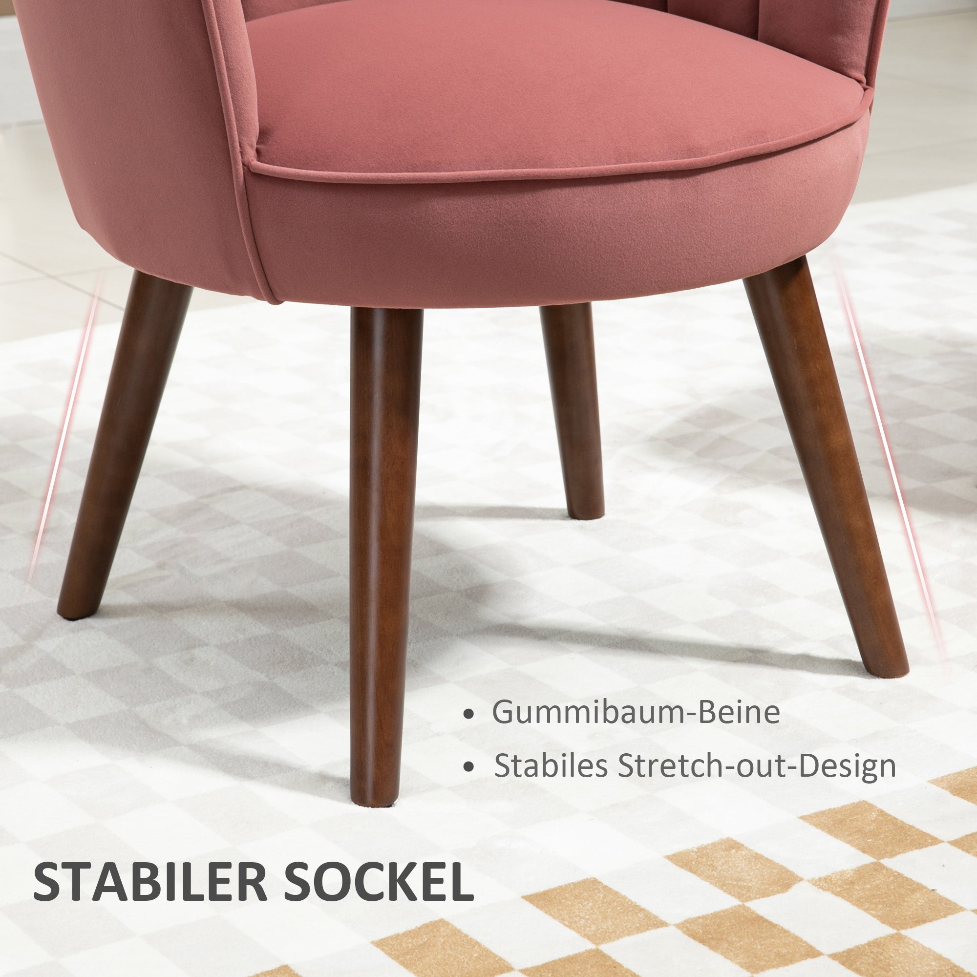 Esszimmerstuhl Sessel Rückenlehne Wohnzimmer Polyester Kautschukholz Rosa