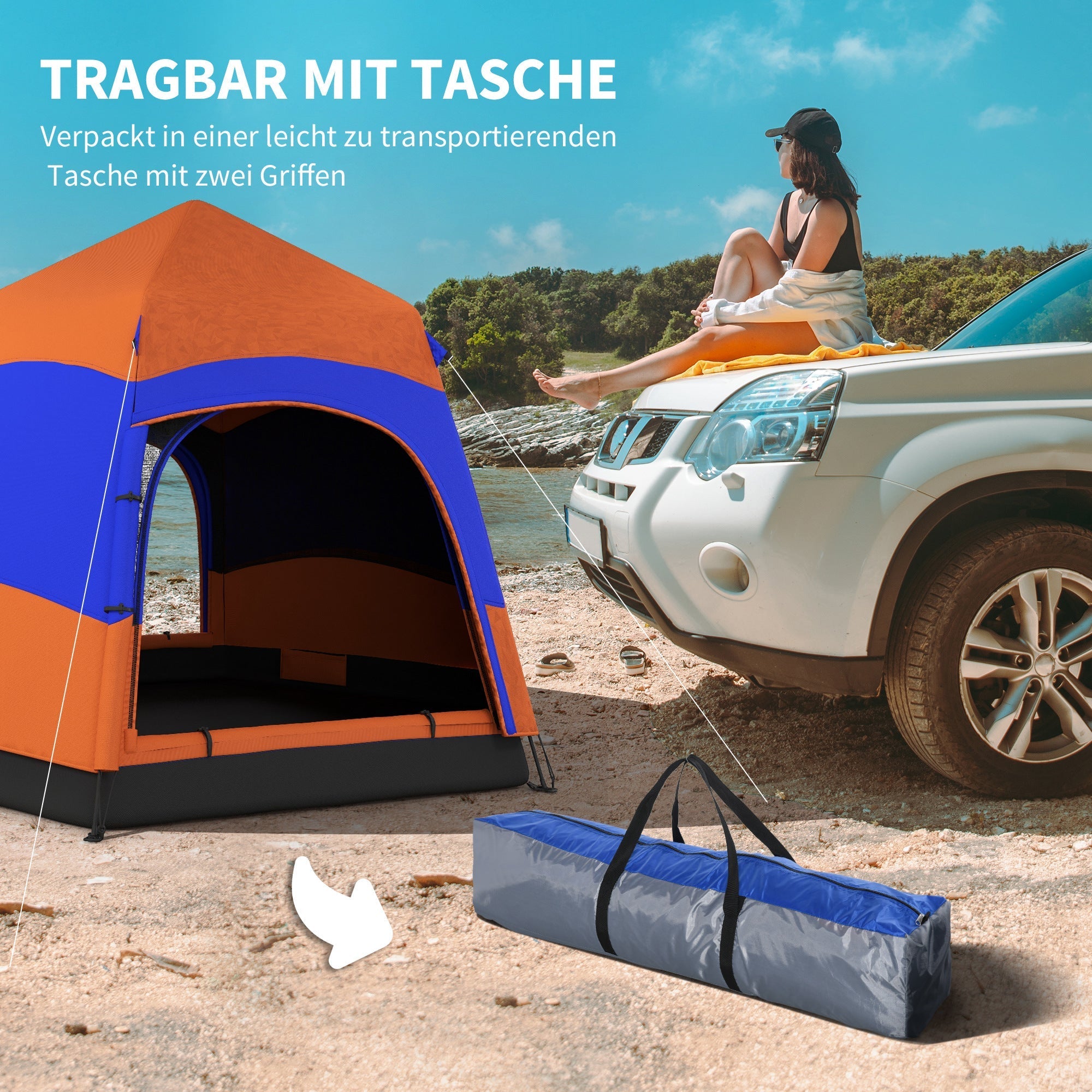 Family Tent Quick-Up Double-Wall for 4-6 Persons, 4 Seasons, Waterproof, with Mosquito Net, 2 Doors