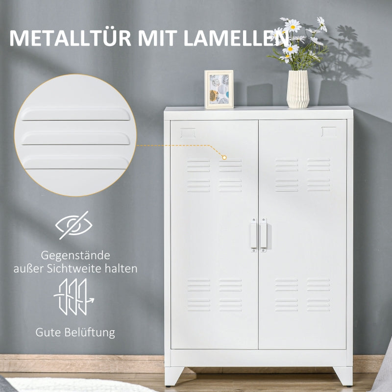 Metal Filing Cabinet Magnetic Slatted Double Door 75x33x110cm - White
