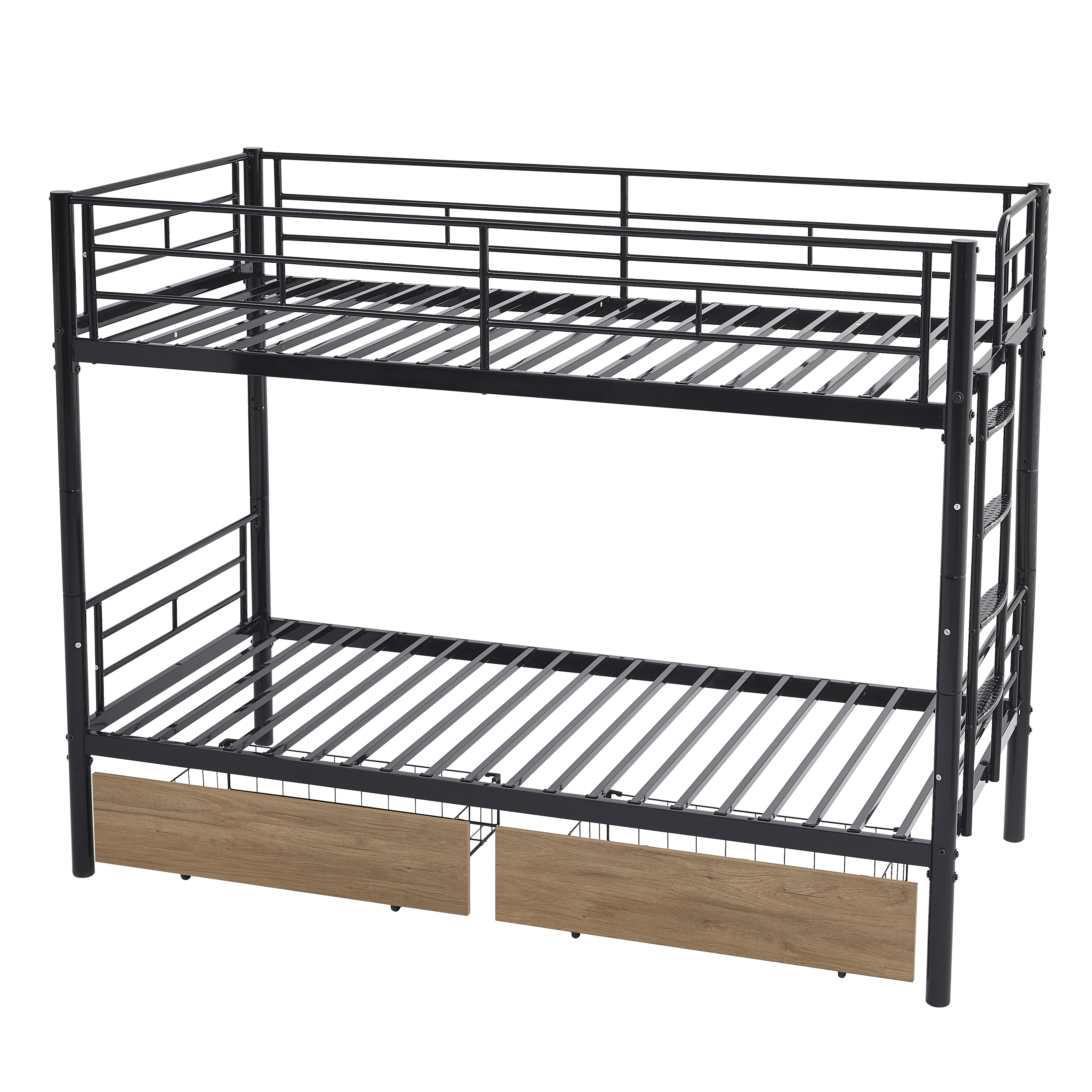 Bunk Bed 90x200cm with Drawers, Convertible to Single Beds, Black Metal