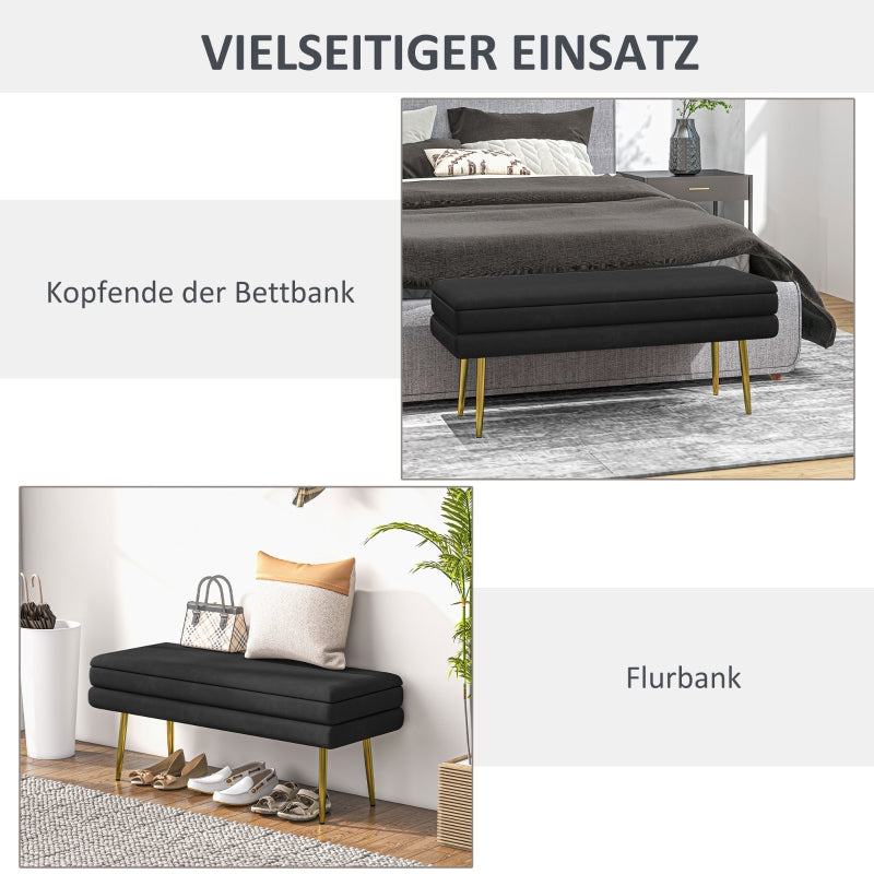 Bench Upholstered with Storage, Velvet Look, Black