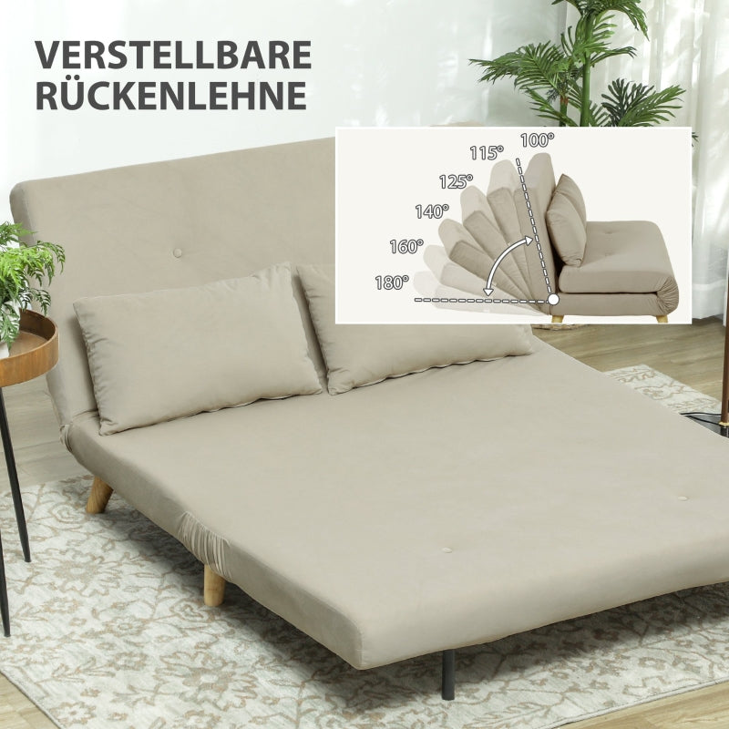 Sleeper Sofa Adjustable Backrest Lumbar Cushions, Velvet Look Beige