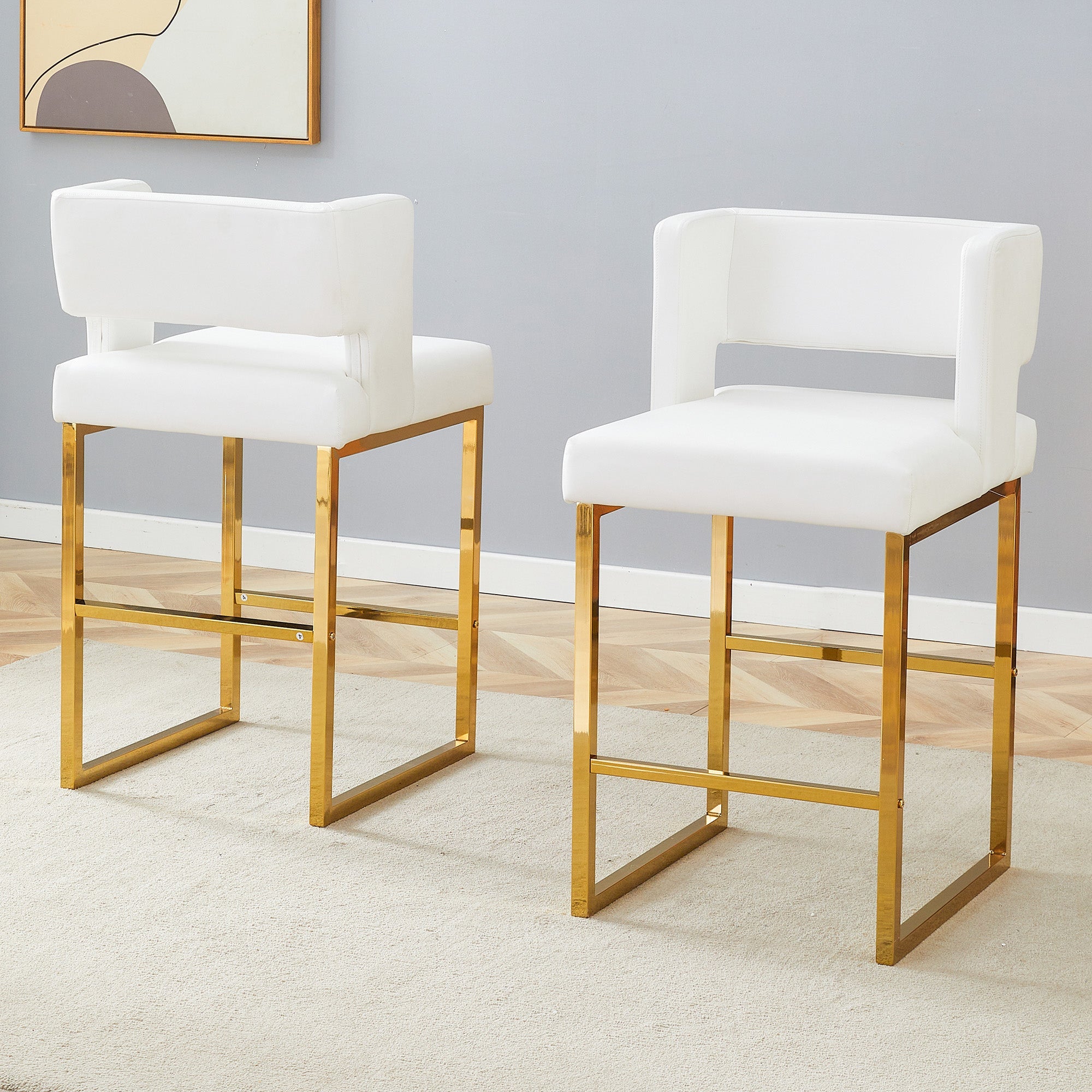 Bar Stools Set of 2 Nordic Style Square Gold Metal Legs