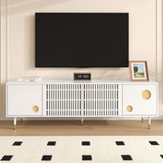 TV Cabinet, Lattice & Hidden Handles, Solid Wood Doors, Gold Decor