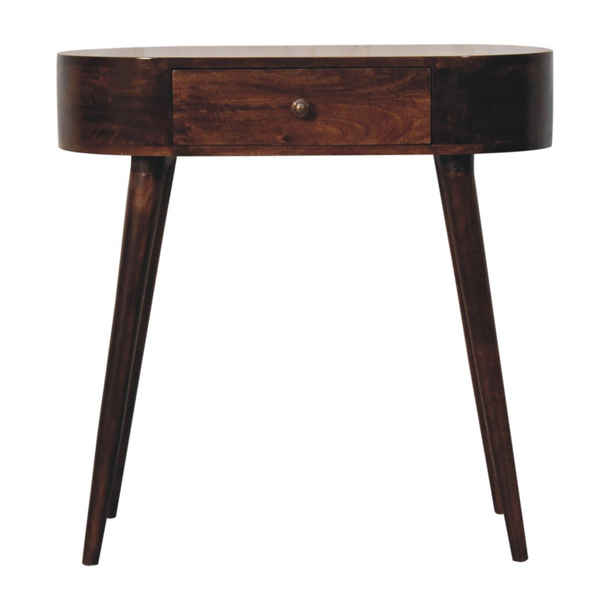 Solid Wood Console Table with 1 Drawer, Rounded, California Walnut Brown