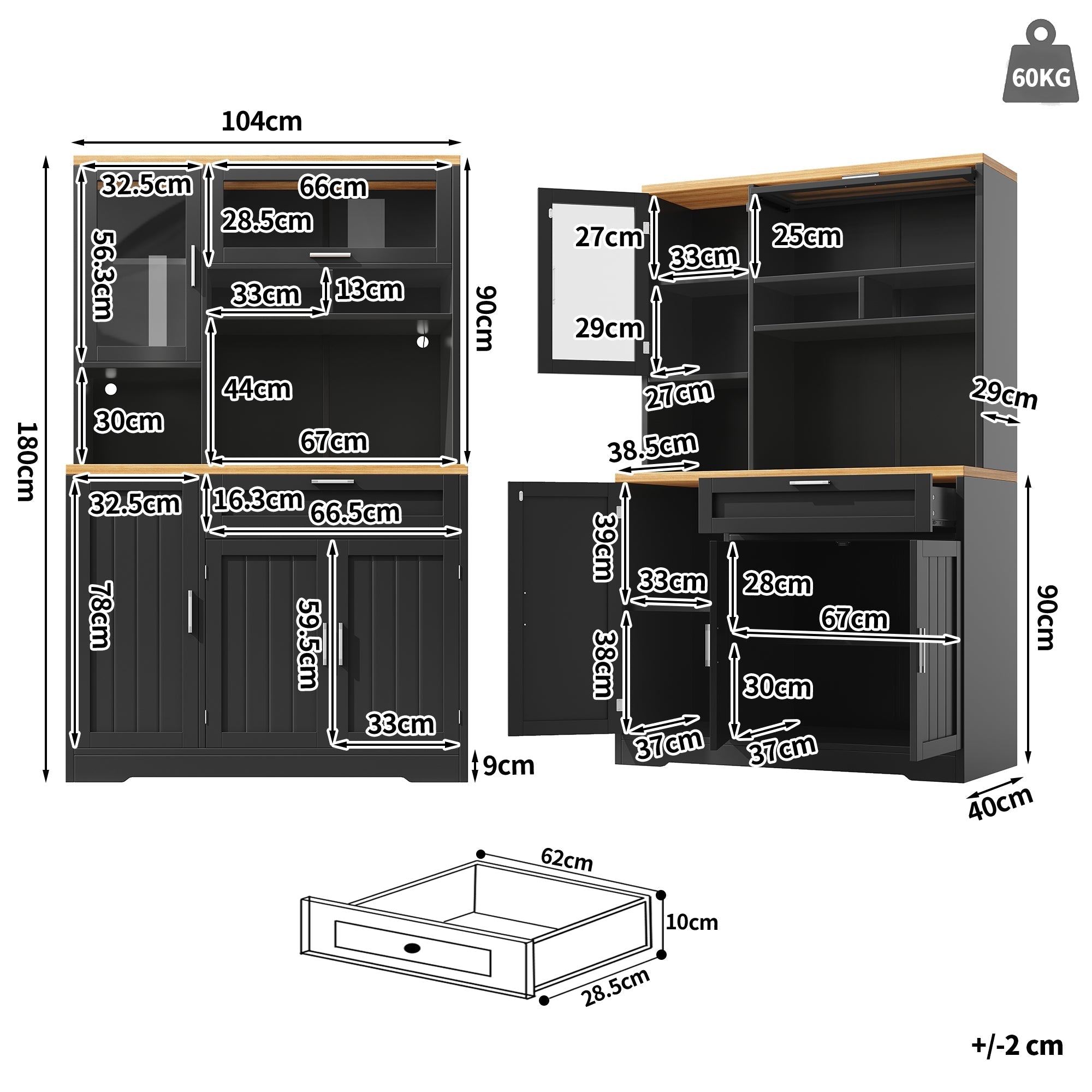 Tall Display Cabinet LED Lighting 104x40x180cm White/Black