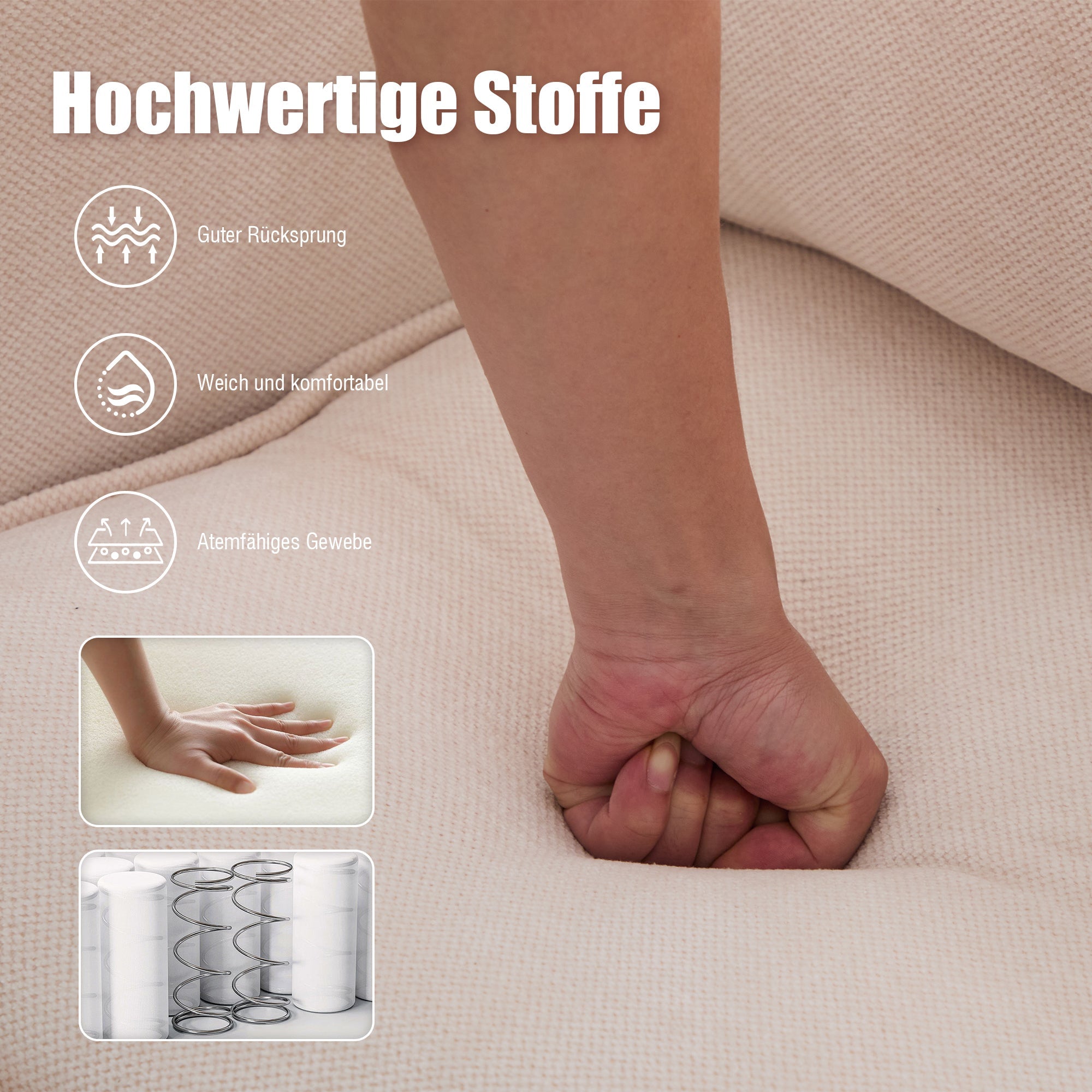 Modern Double Sofa, Small Fabric Armchair with Storage & Phone Holder