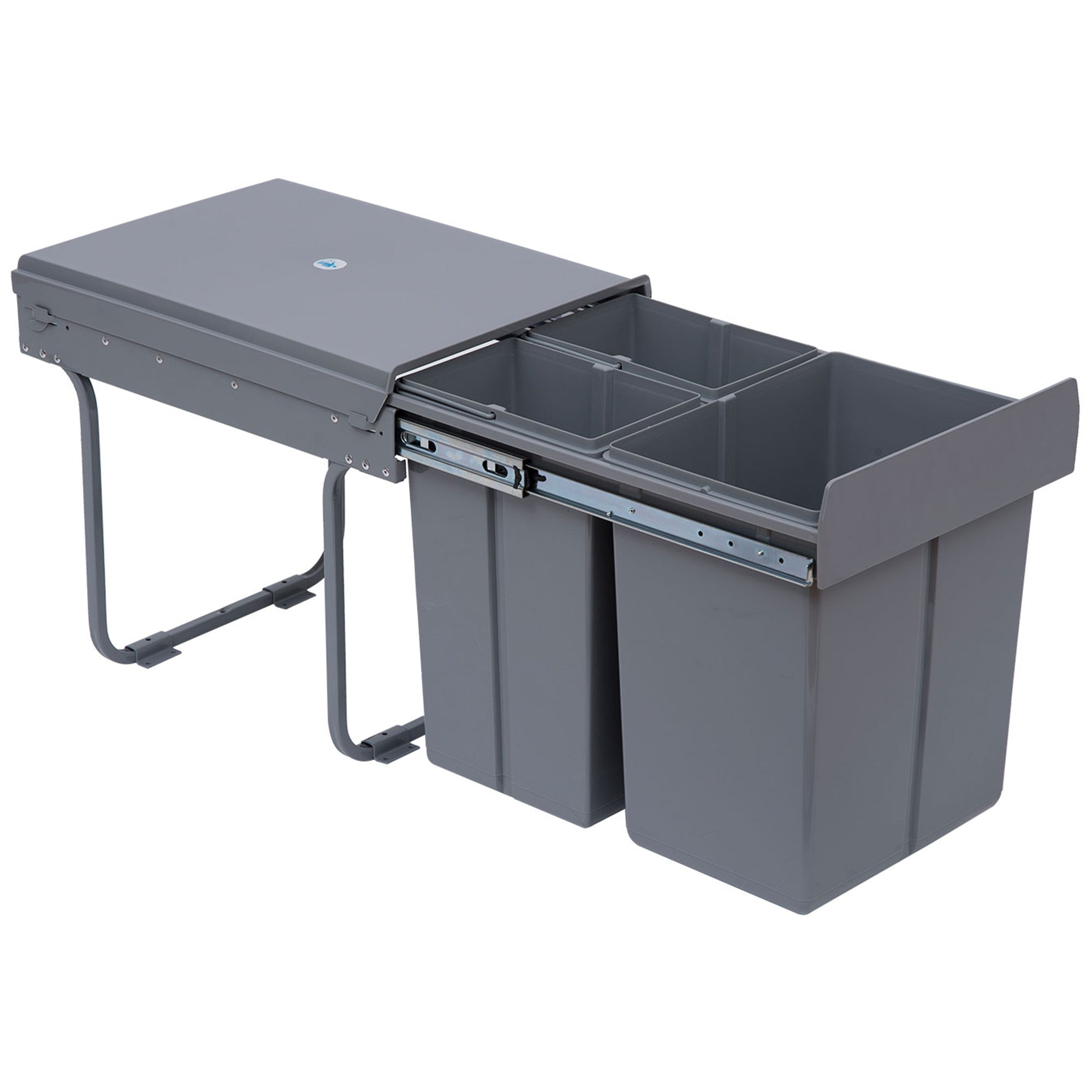 Built-in Waste Bin 40L Pull-Out 3 Compartments for 400mm Cabinets, Grey