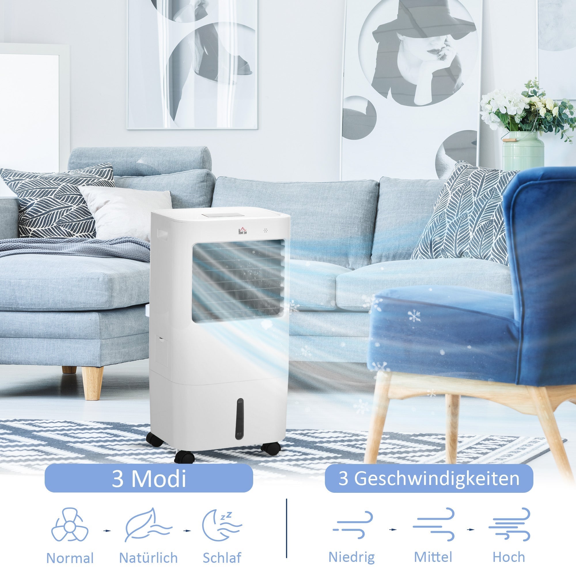 3-in-1 Portable Air Conditioner, 15L Water Cooling 65W, for 20m² Rooms, White