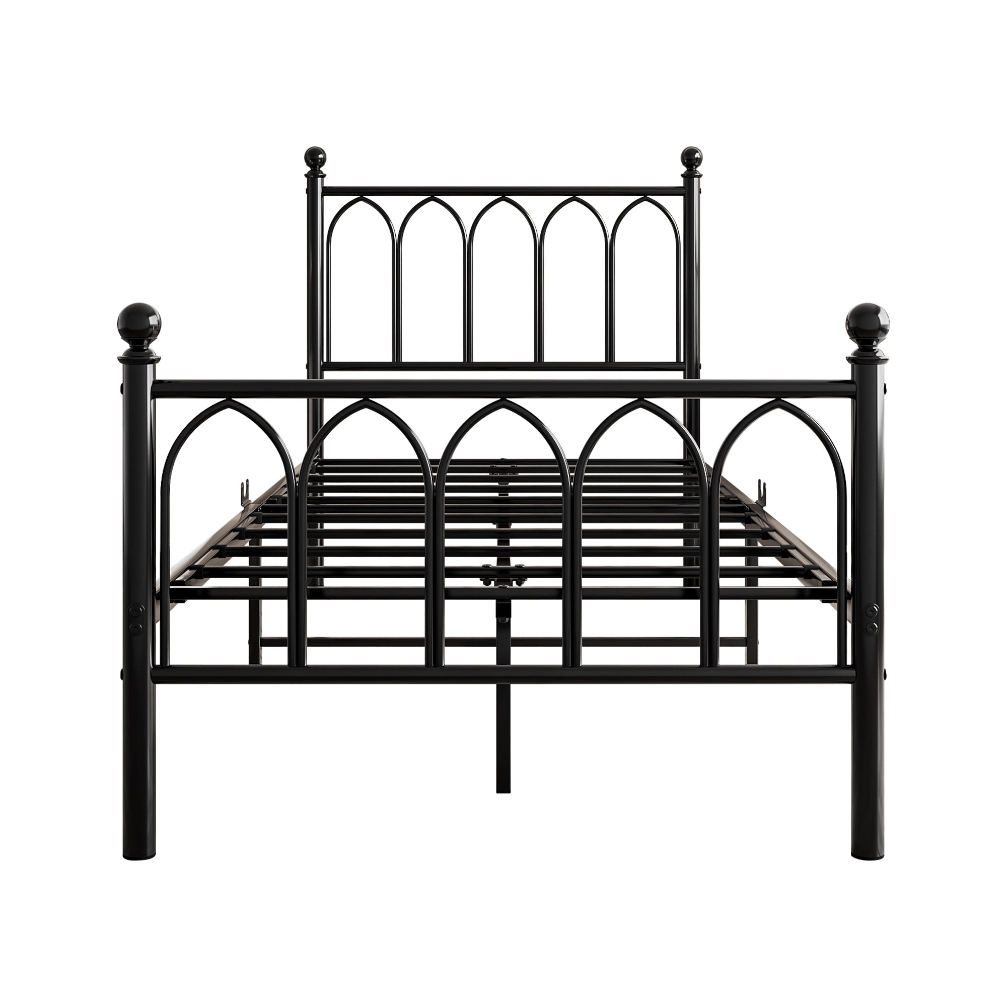Metal Bed Frame 90x200cm Vintage Headboard Footboard Under-bed Storage - Black