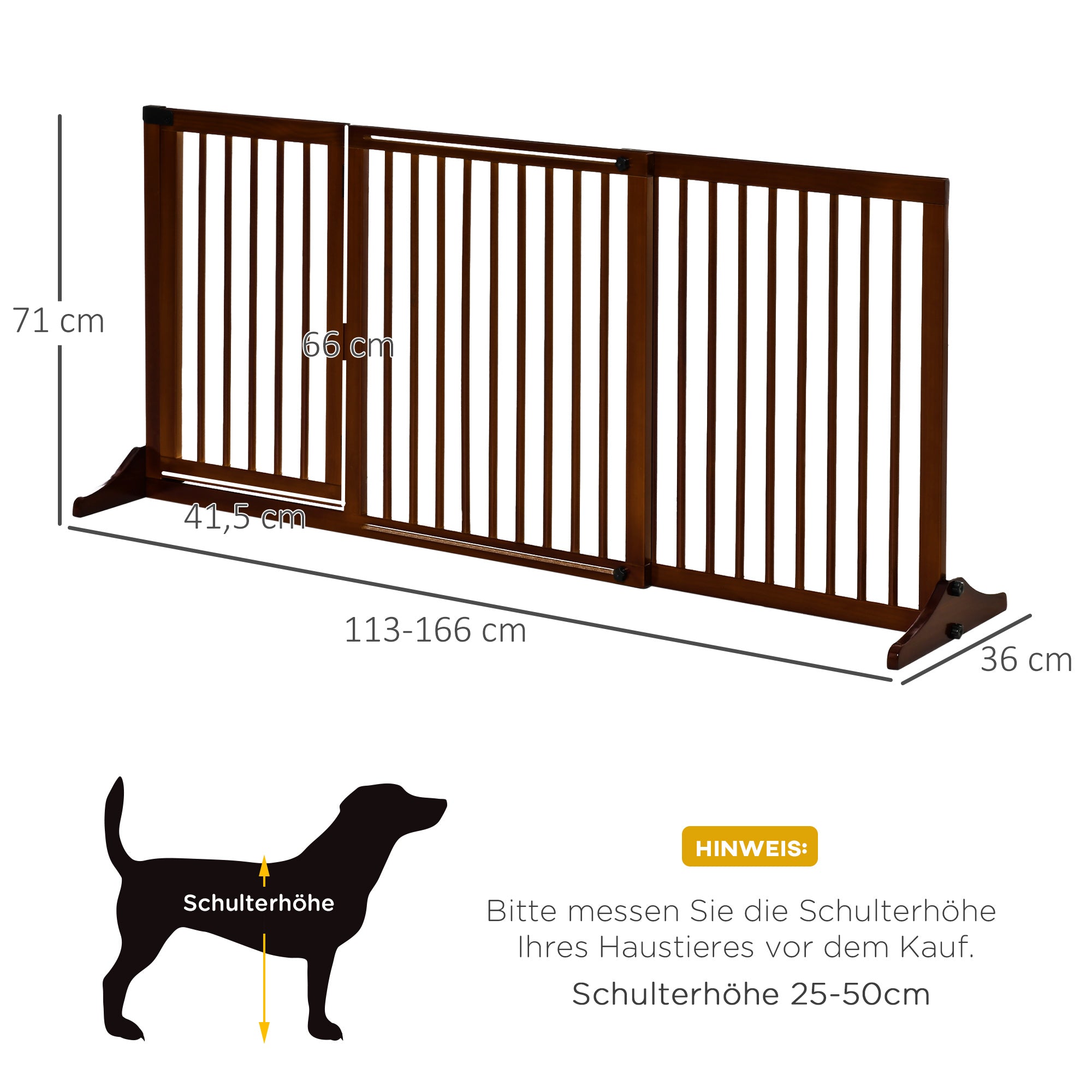 Freistehendes Hundegitter mit Tür, Sicherheit, Holz, Braun