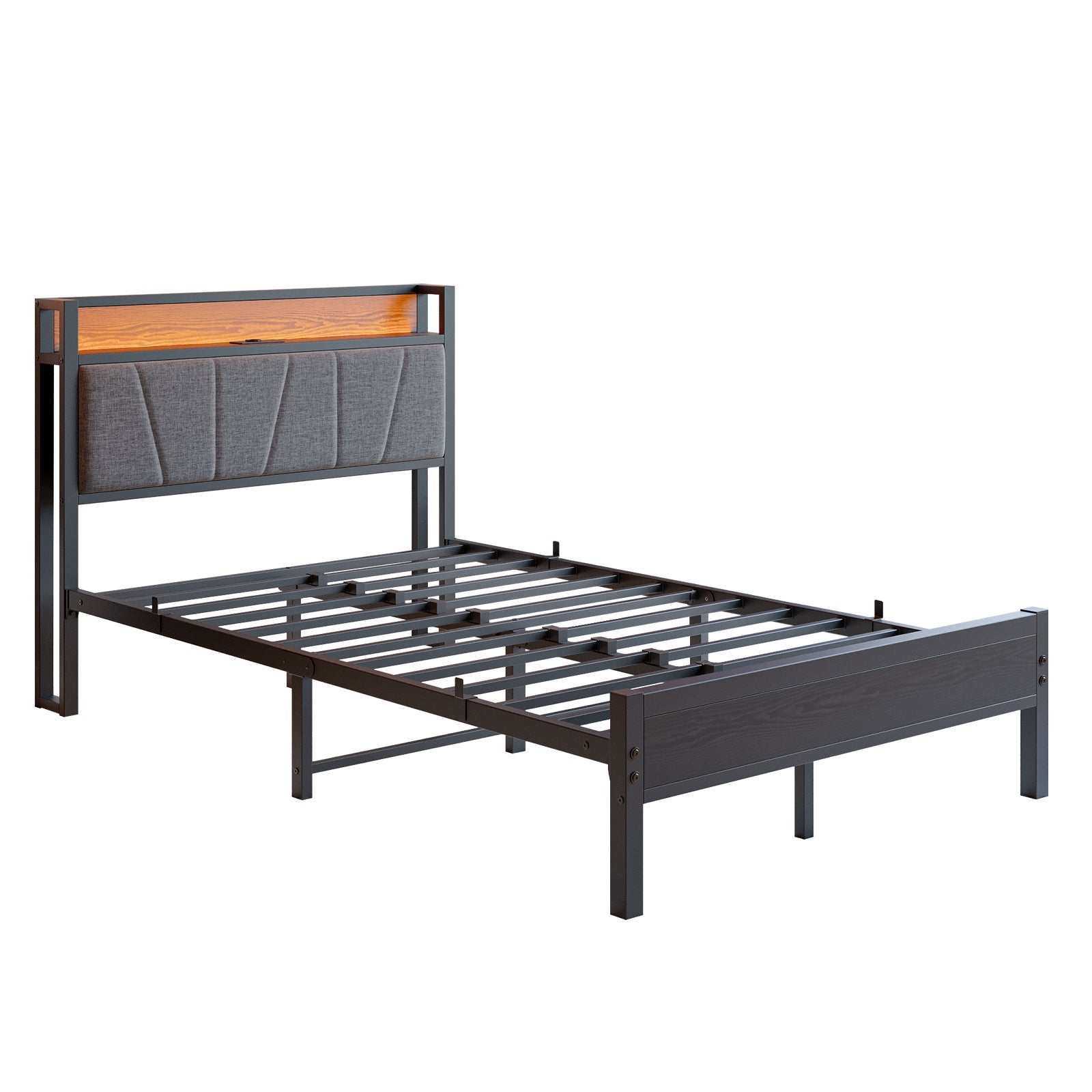 Bed Frame 120x200cm Smart LED USB Memory Headboard - Metal Slatted