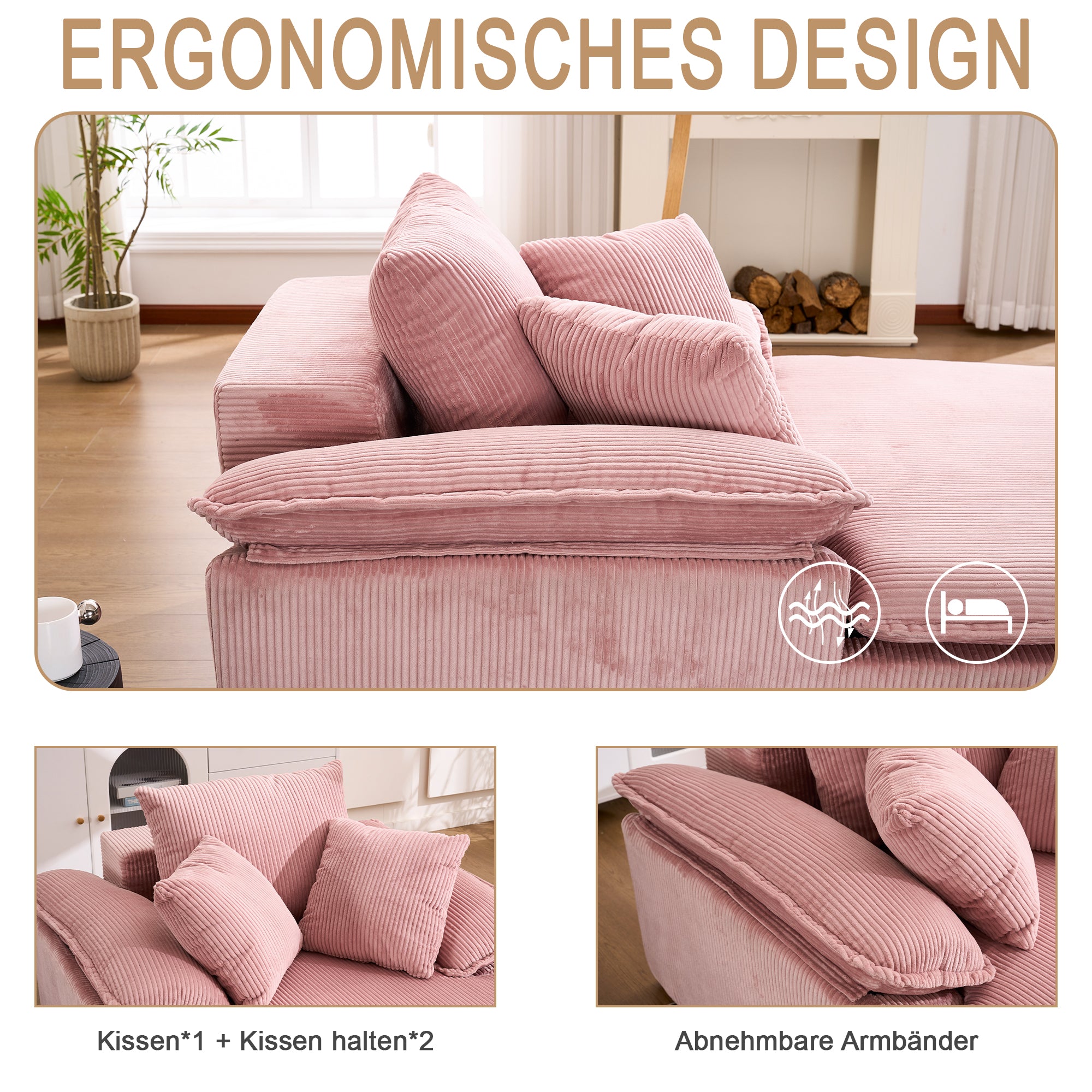 Reclining Sofa 46cm High Frameless Design Wide Armrests - No Assembly