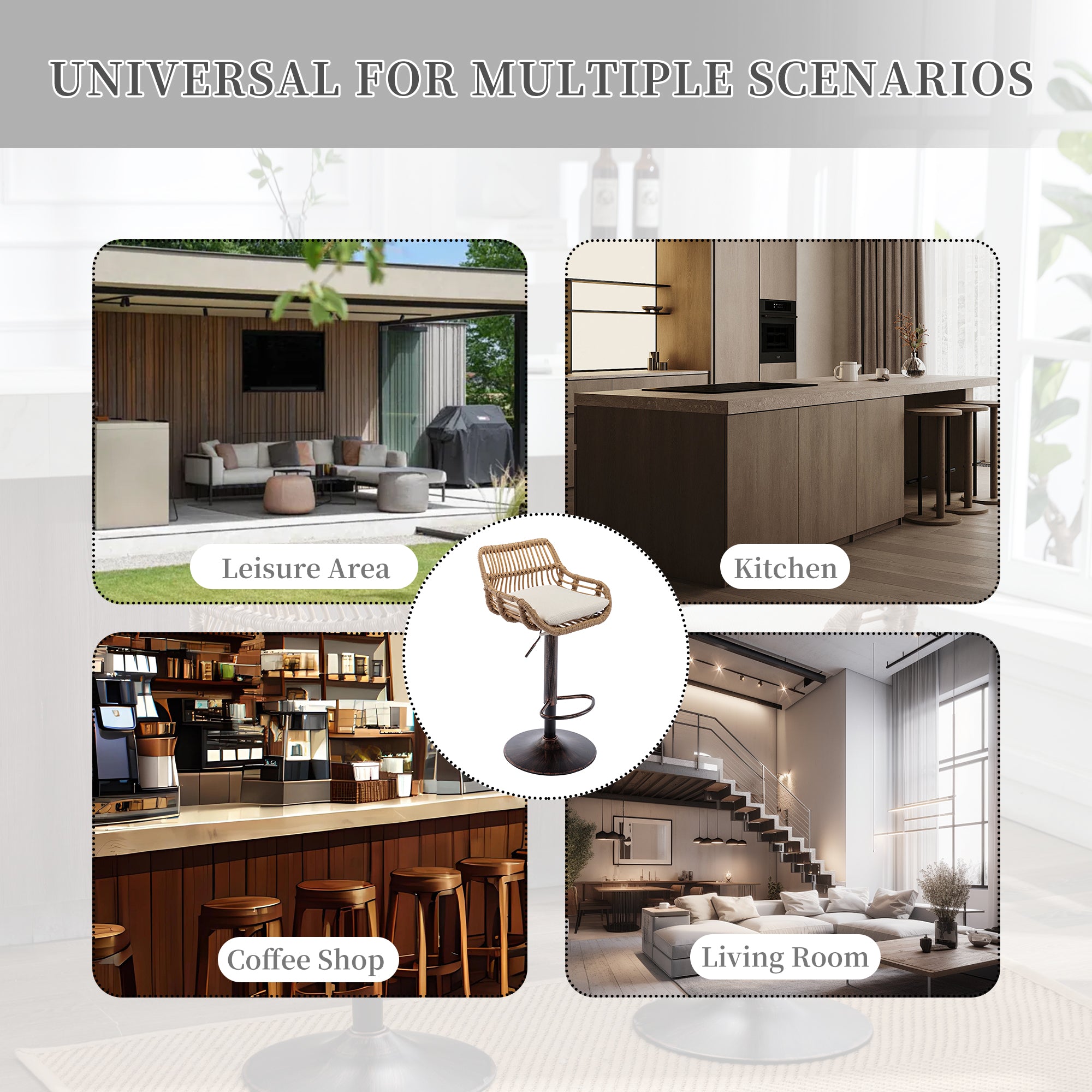 GOMYWAY 2 PCS Modern Swivel Bar Stools Height Adjustable, Wicker Beige