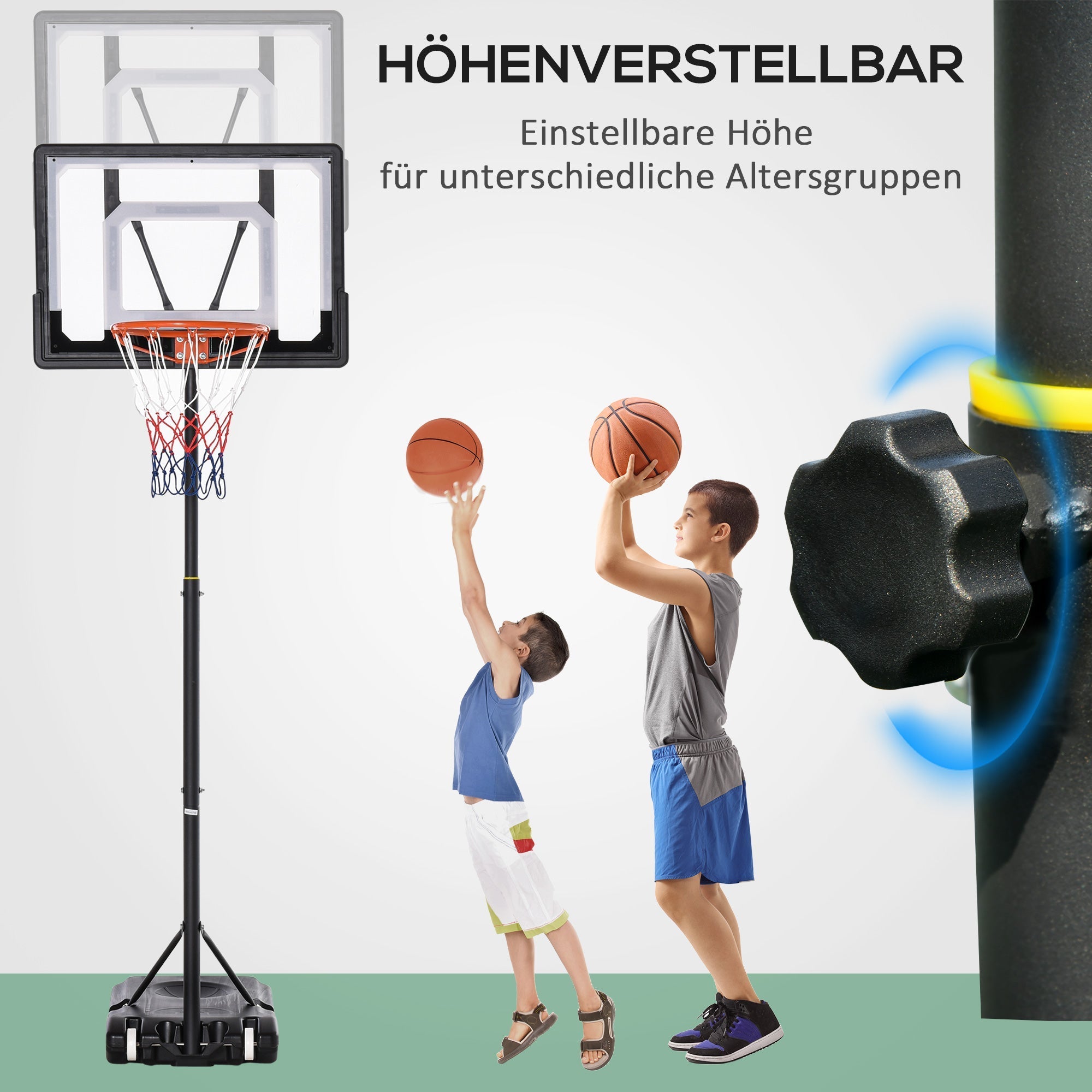 Outdoor-Basketballkorb, höhenverstellbarer Ständer mit Rollen, Schwarz