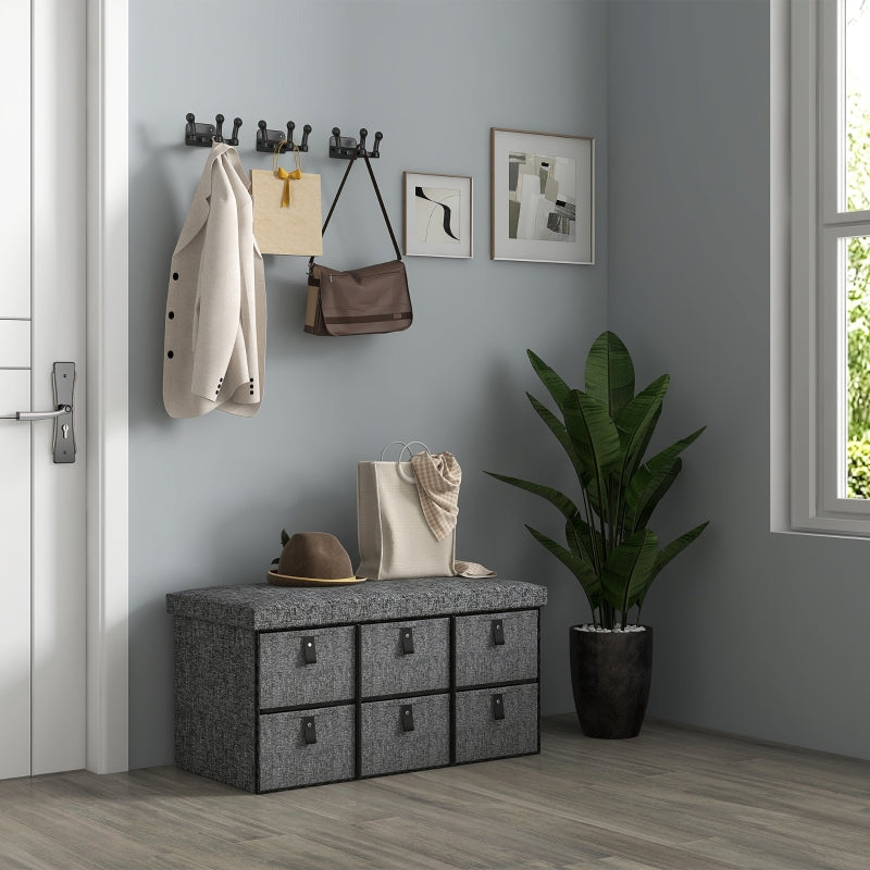 Upholstered Shoe Bench with 6 Storage Compartments Linen Look Grey
