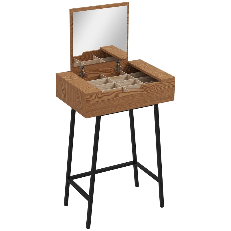 Vanity Desk Flip-Up Mirror 16 Compartments Natural Wood Effect