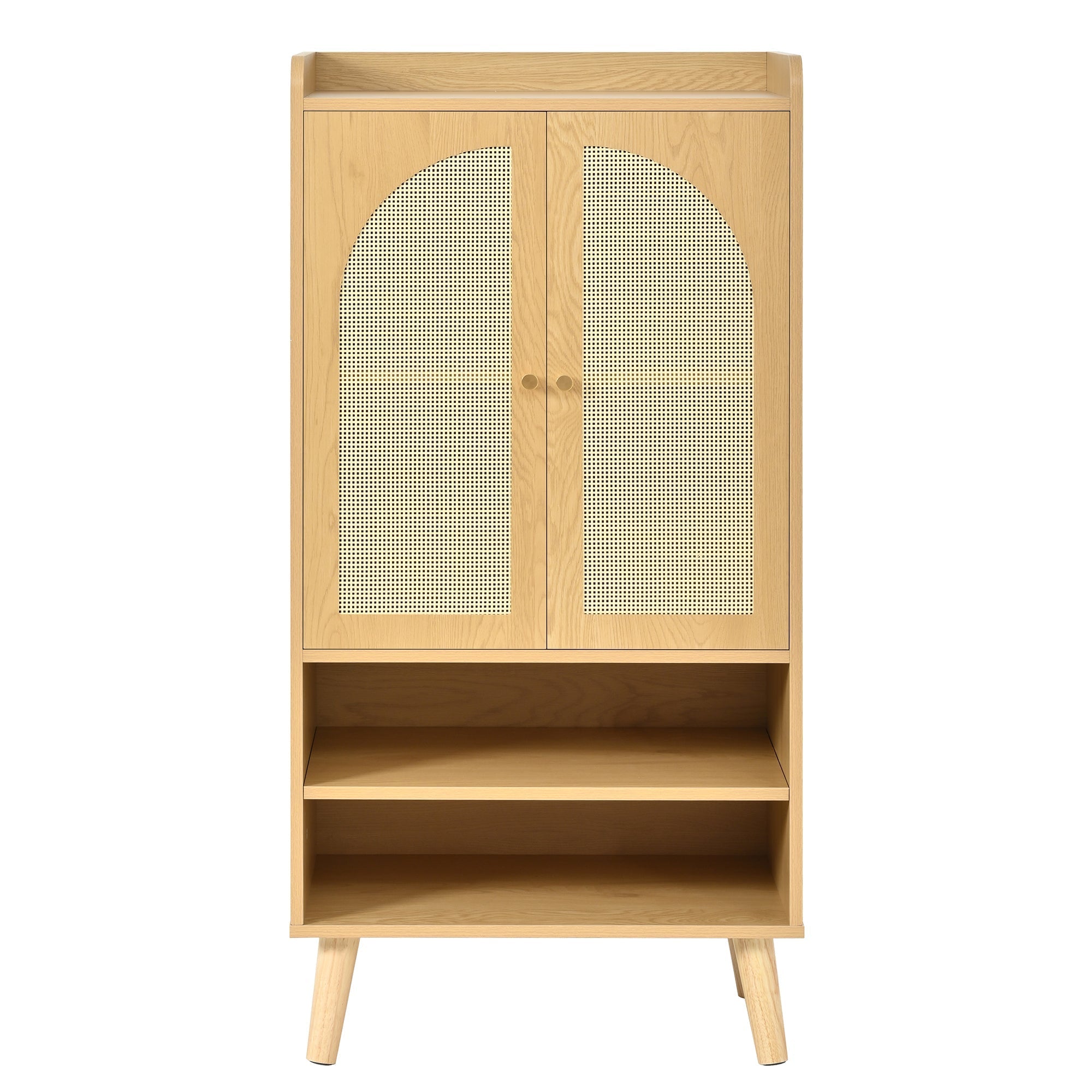 Rattan Sideboard Highboard with 2 Doors and Open Storage Rattan