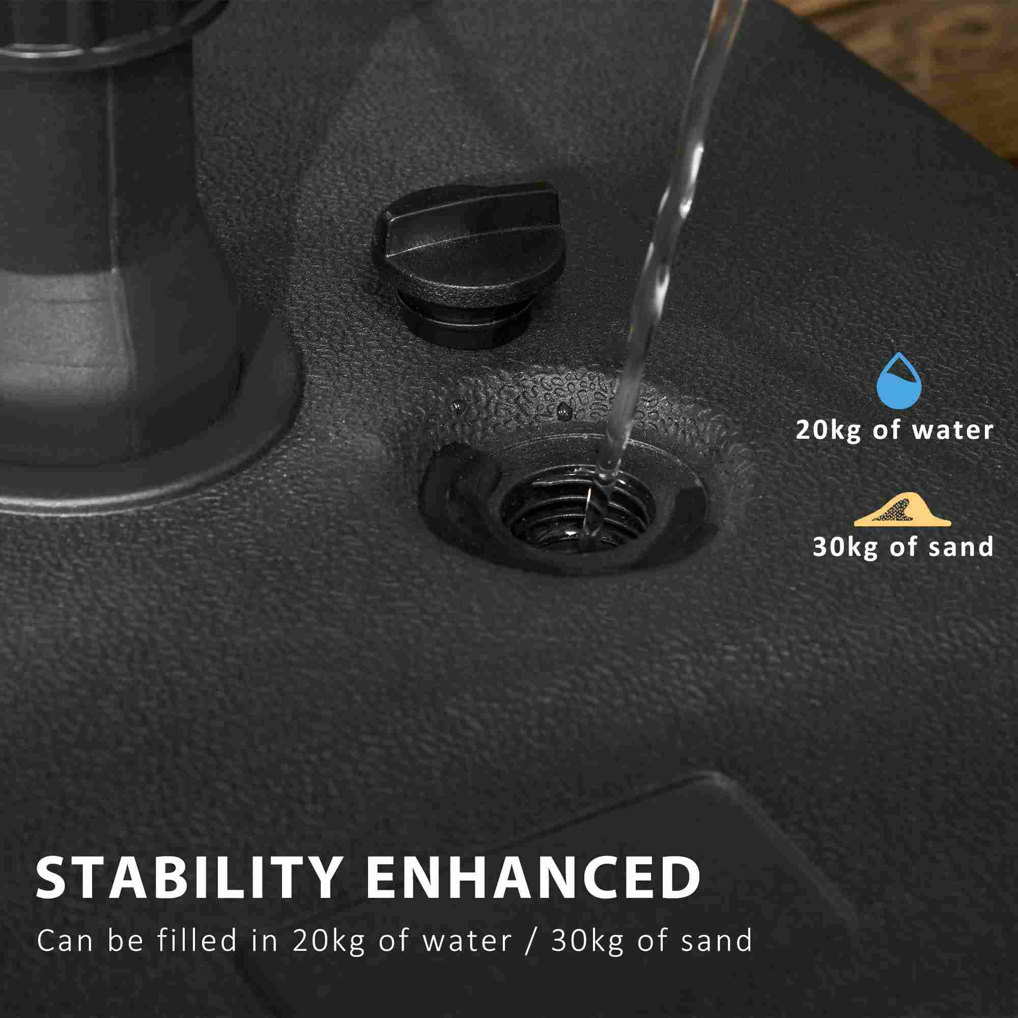 Parasol Base, Fillable Water/Sand 46x45x26cm Stable 30kg, Black