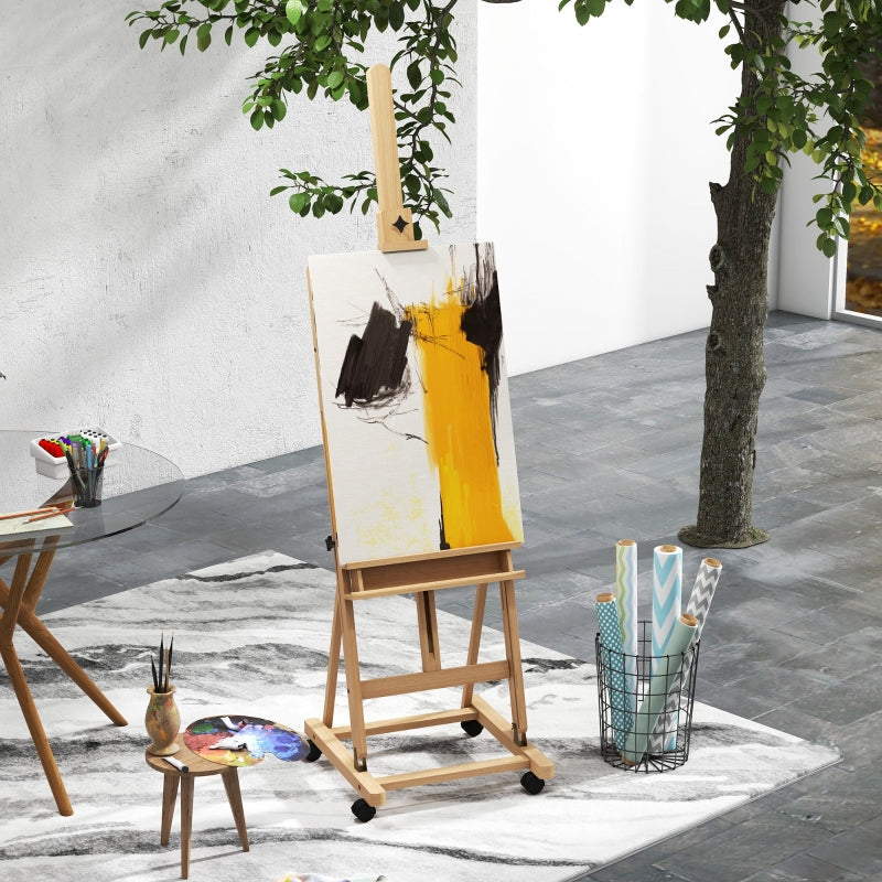 Artist's Easel, Height Adjustable 4 Wheels, Natural + Black