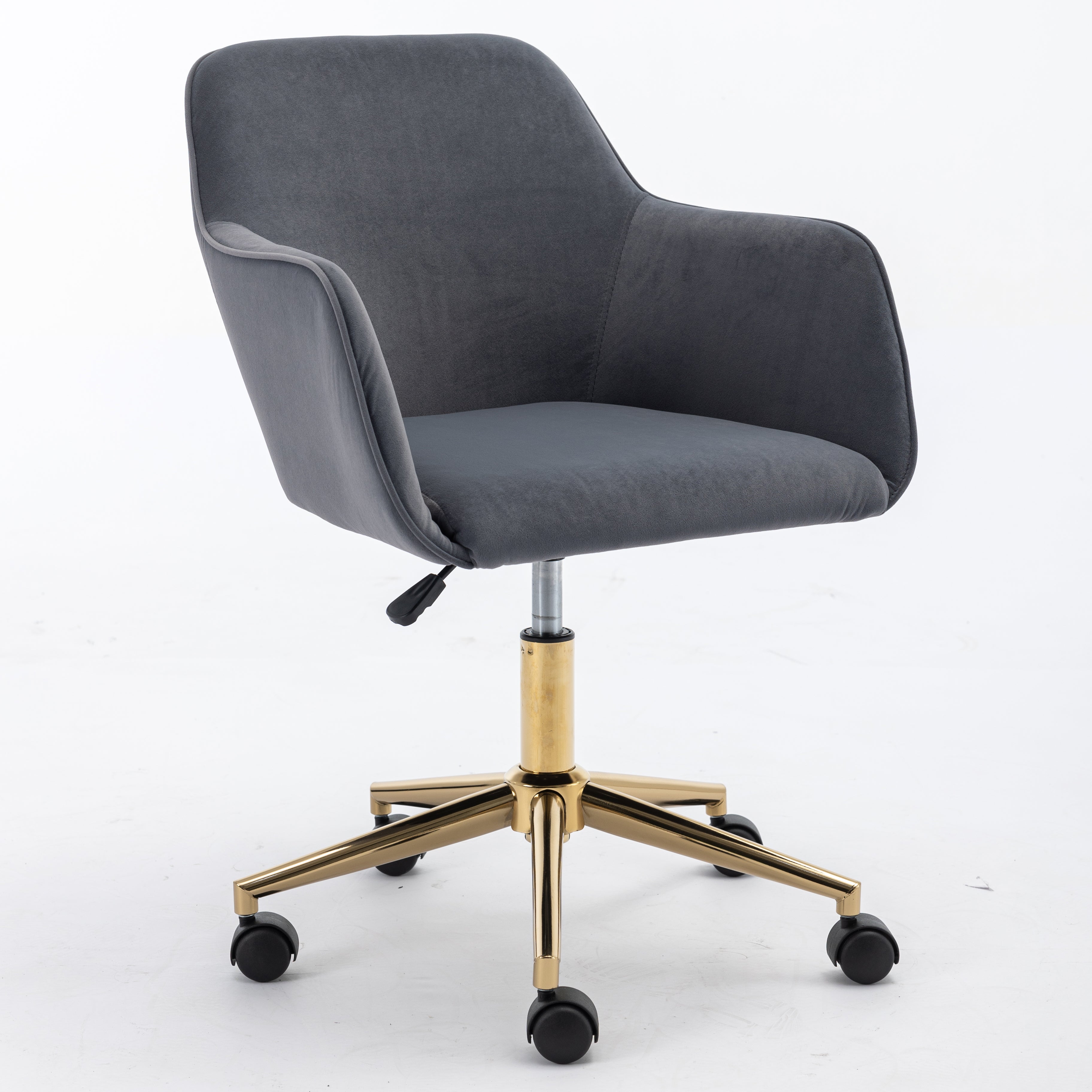Velvet Swivel Chair, Height-Adjustable for Office Use, Grey with Golden Legs