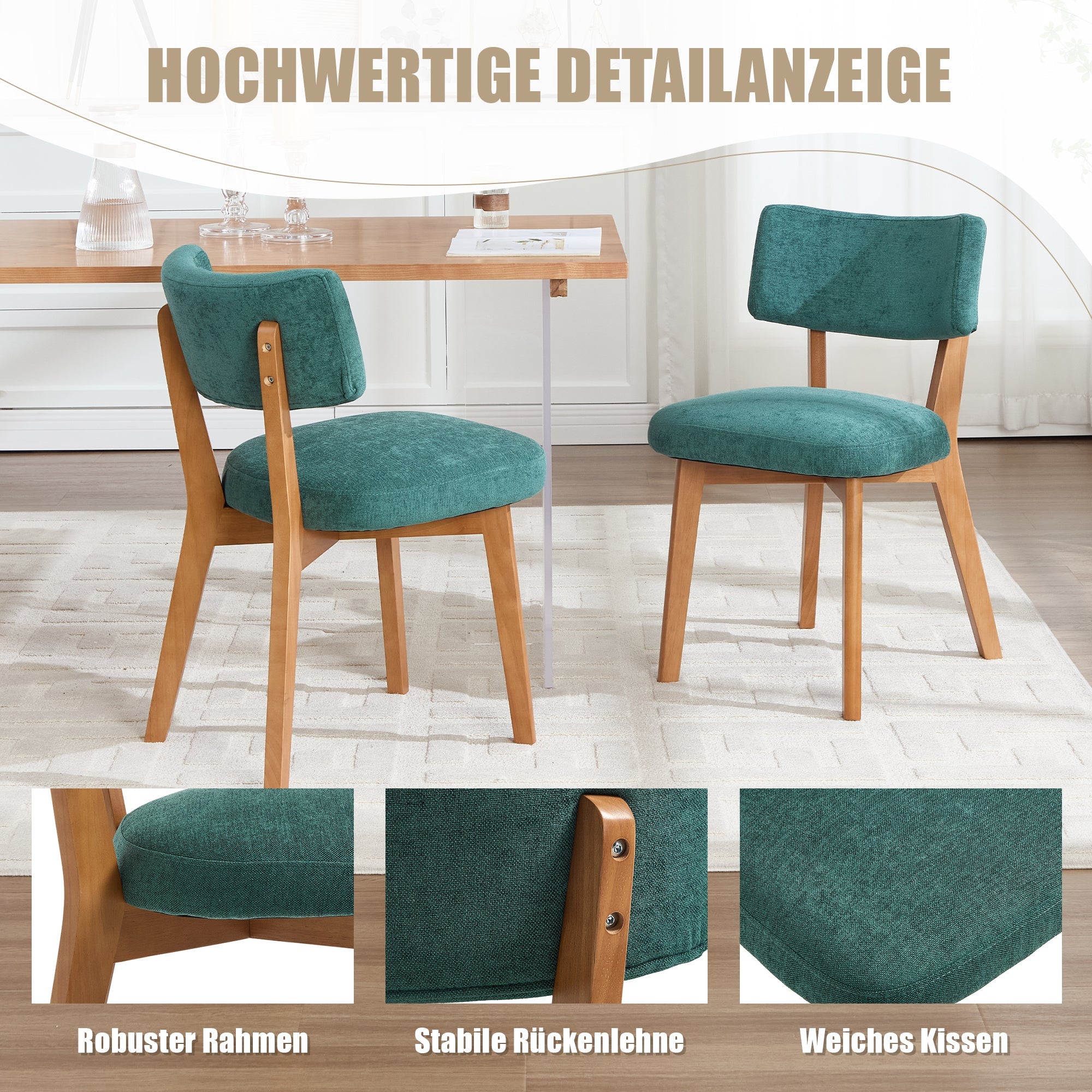 Dining Chair Set of 2, Modern Mid-Century Style Solid Wood Legs, Fabric Upholstered