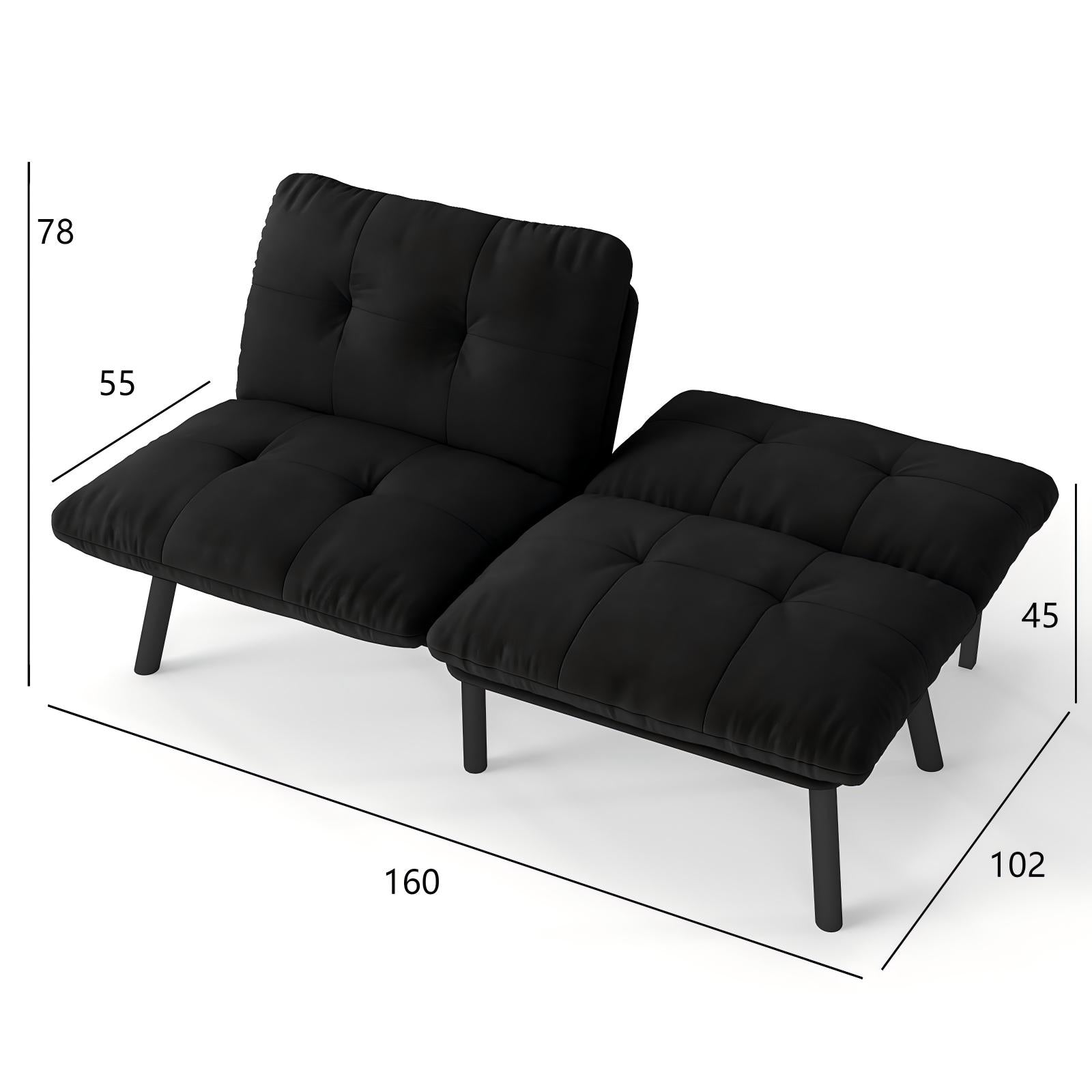 Sofa Bed Foldable 2-Seater Futon Guest Bed - Black