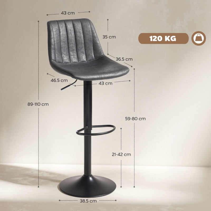 Set of 2 Tub Bar Stools Leathaire Charcoal Grey