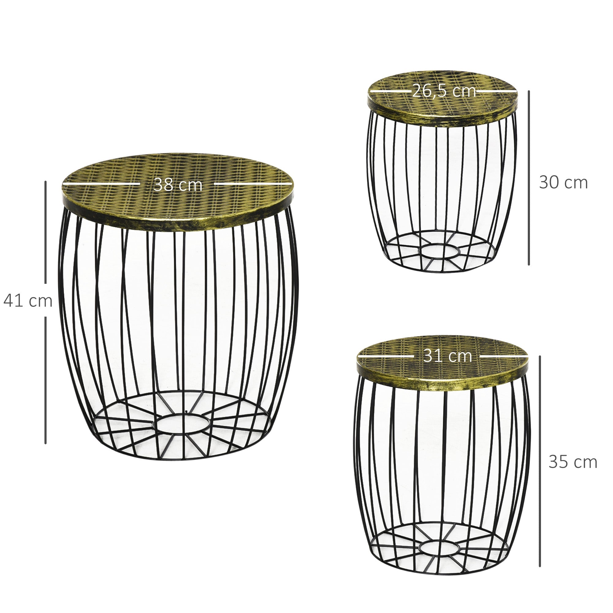 Side tables, Set of 3 Retro Style Metal Basket, Natural and Black