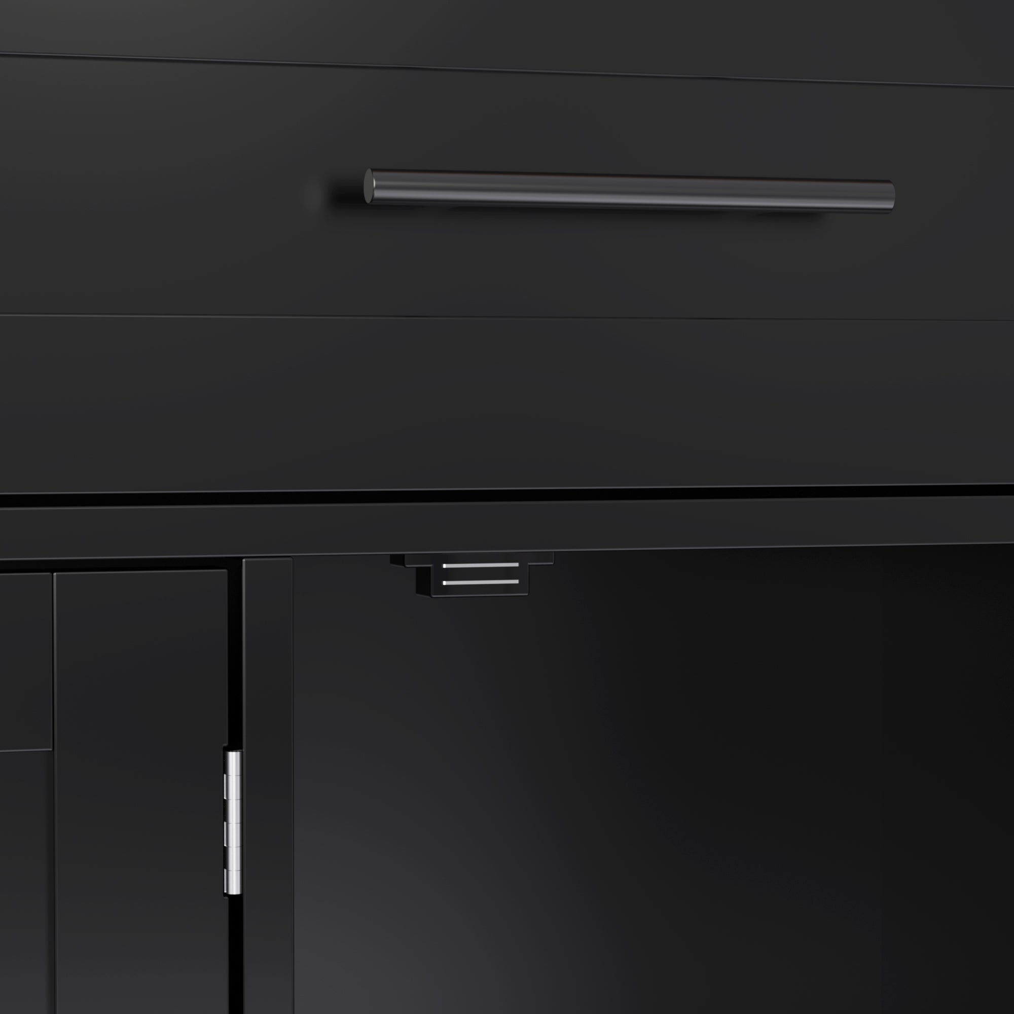 Kitchen Trolley with Foldable Extension and Storage Drawers, Black and Light Wood Look