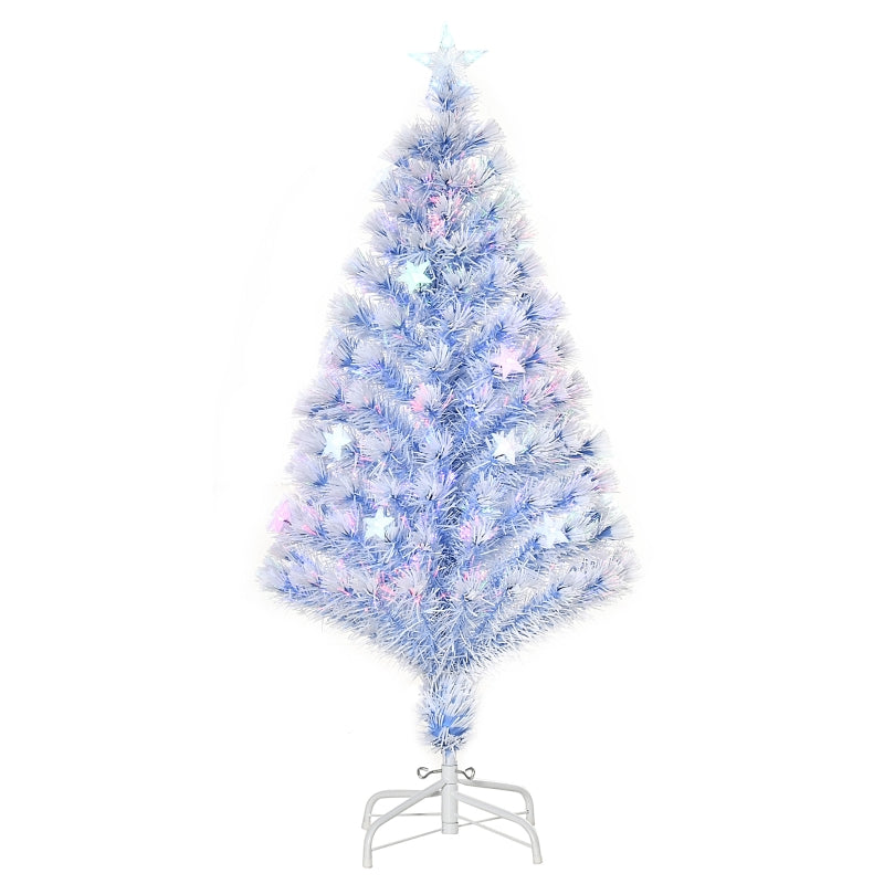 Artificial Christmas Tree, 3 LED Lights, PVC Metal, White & Blue