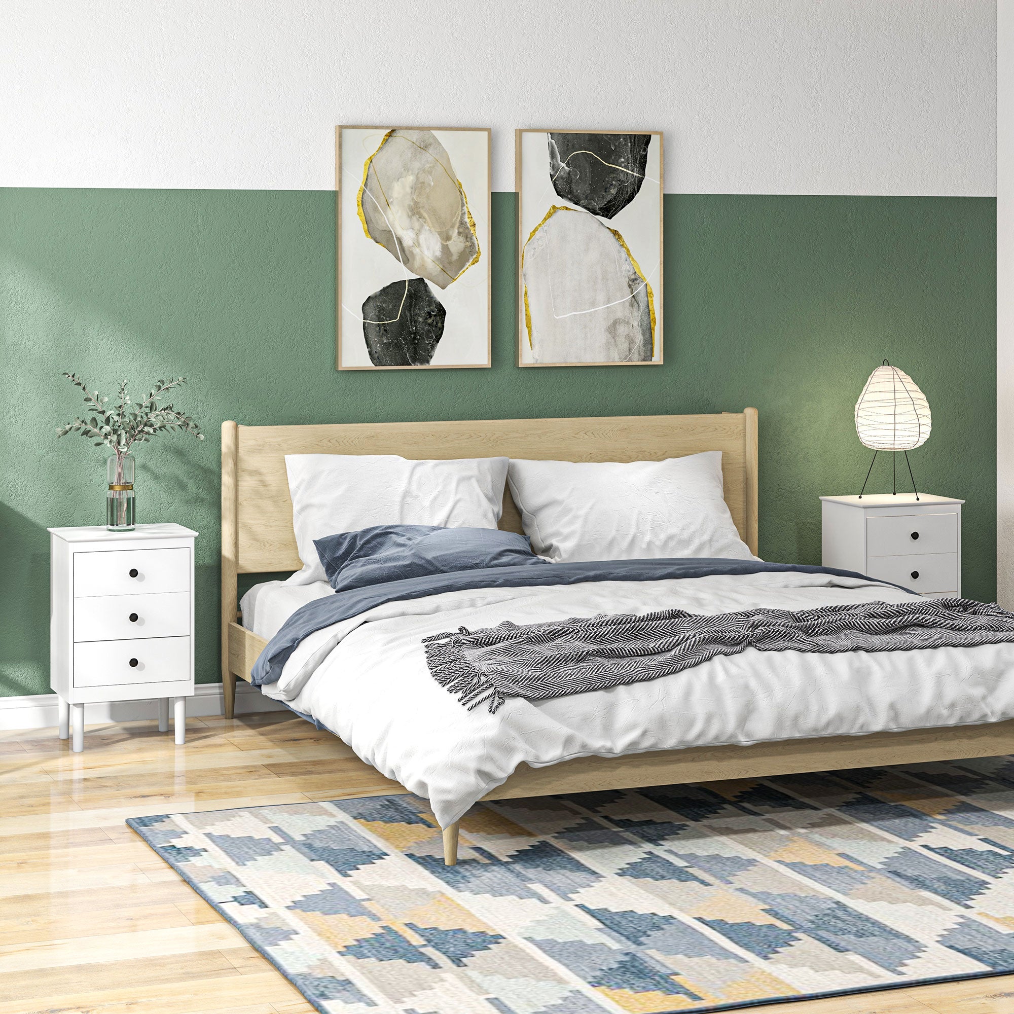 Bedside Table Set of Two Three-Drawer Modern White