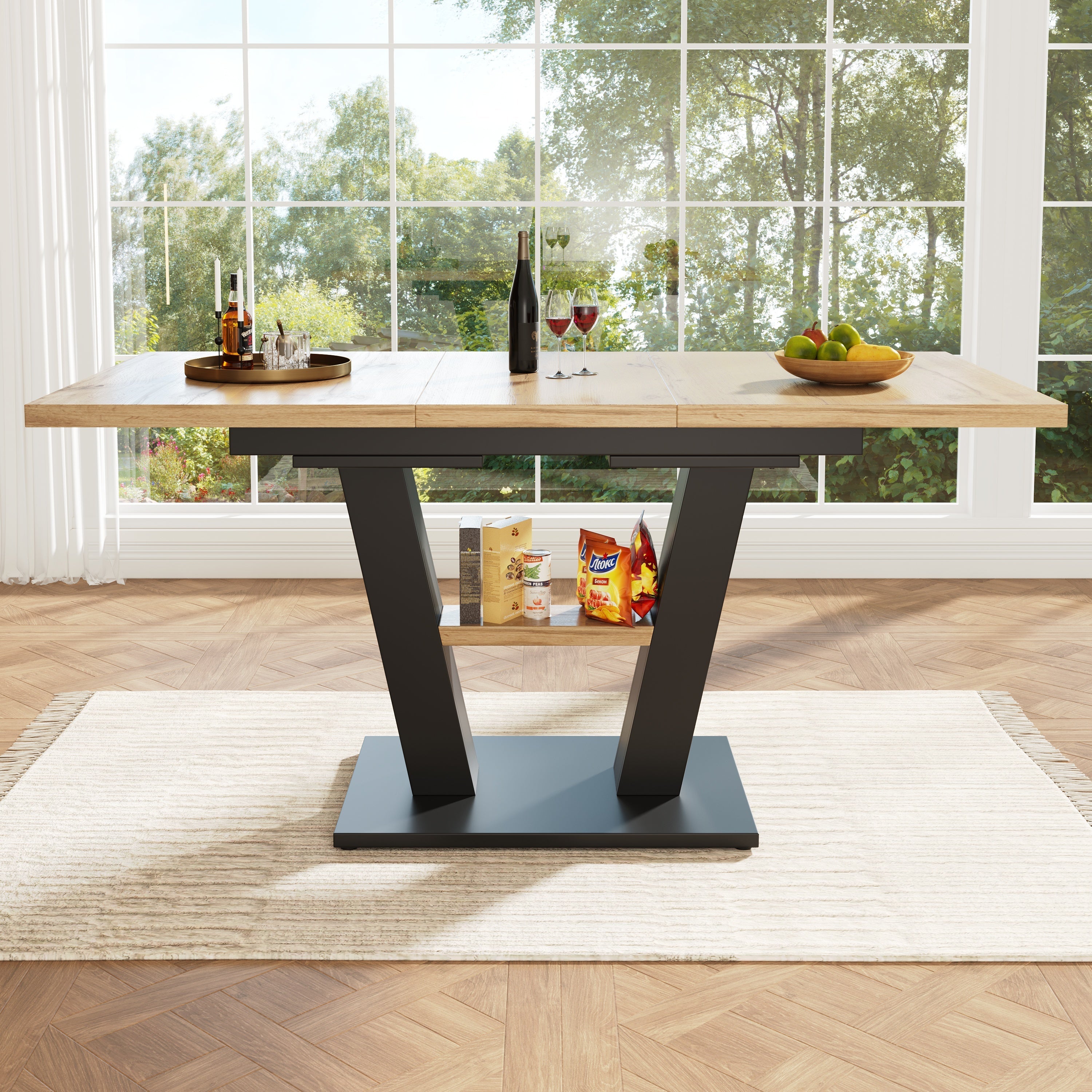 Extendable Dining Table, 118-157cm with Insert Leaves, Wood-Colored
