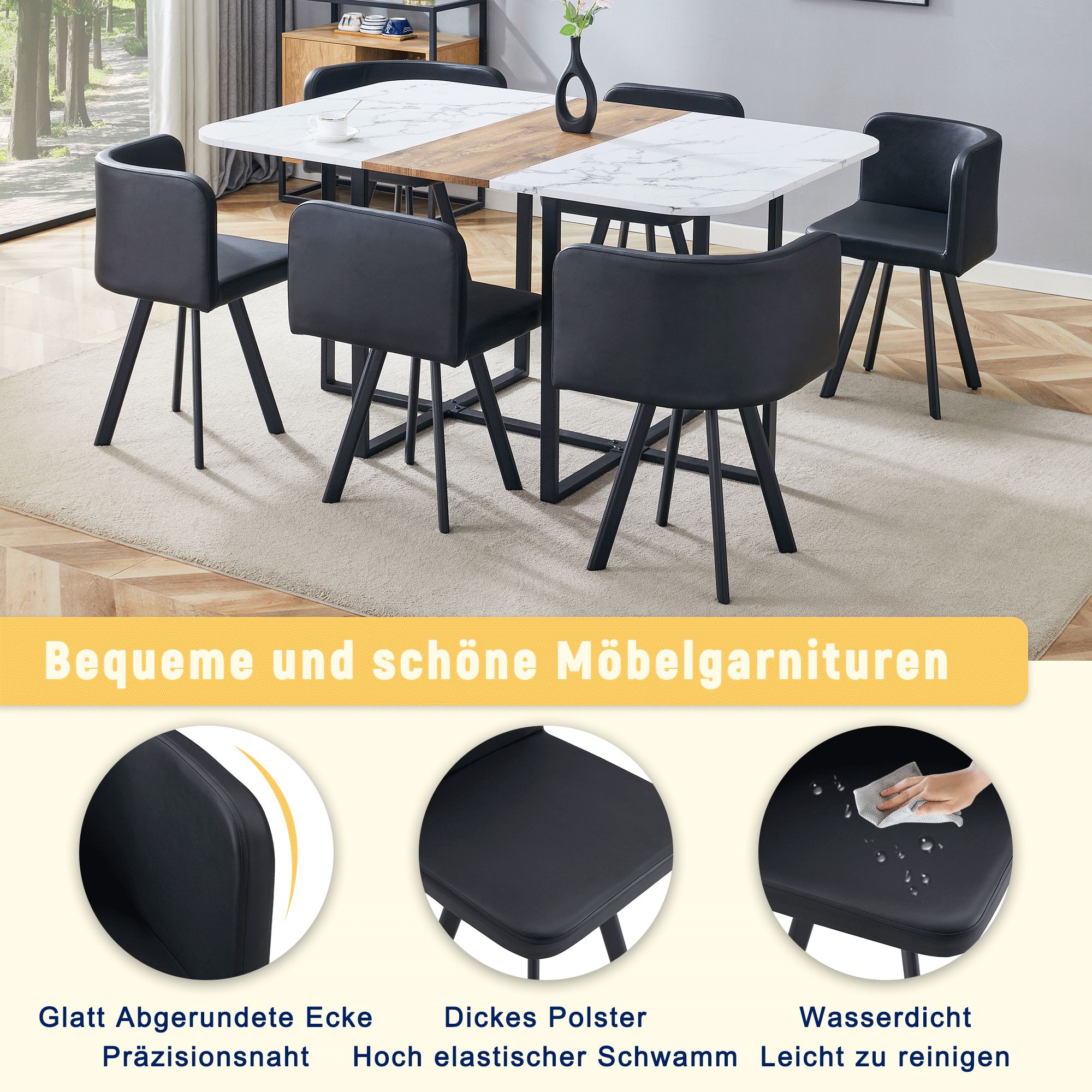 Dining Set Extendable Table & Folding Chairs - White/Black