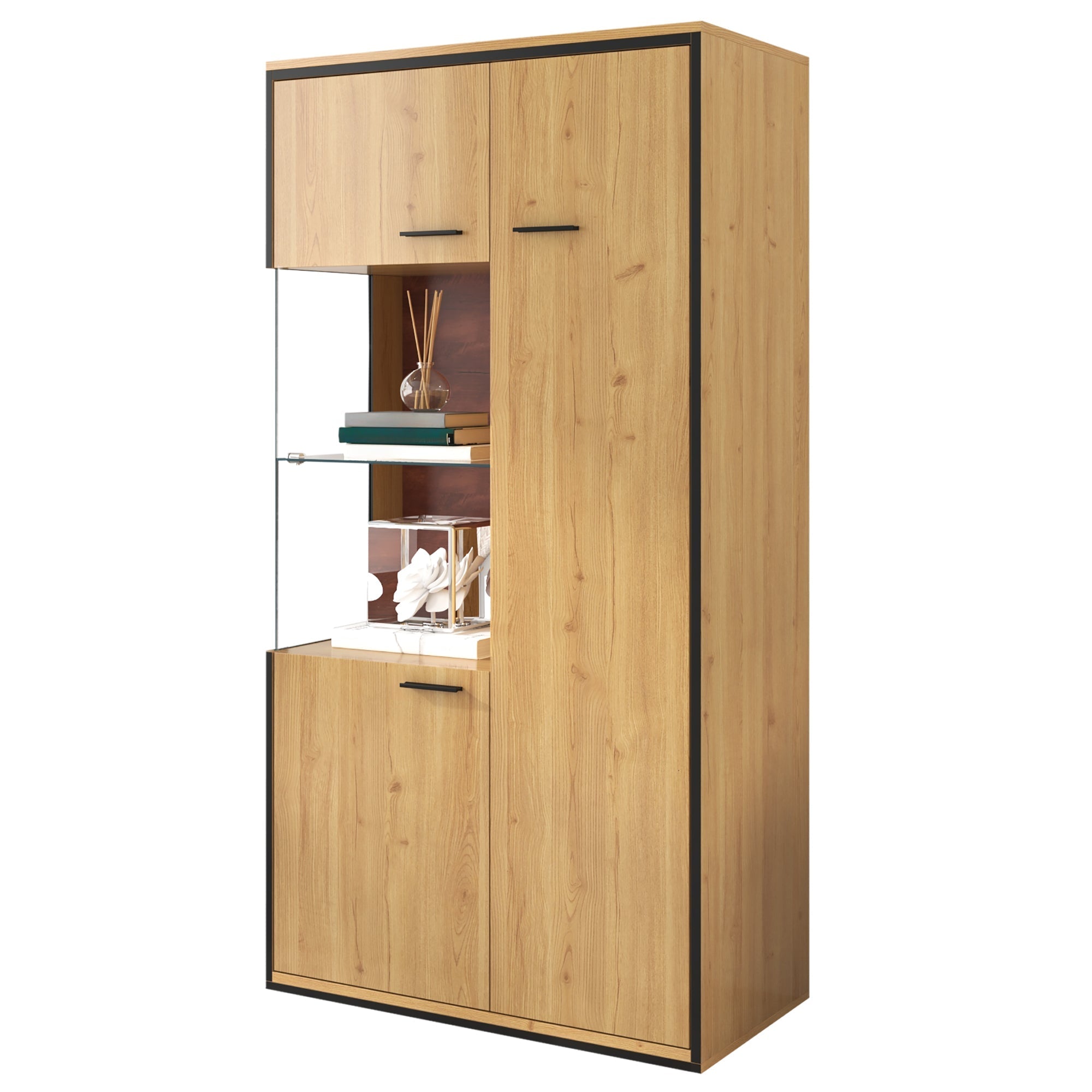 Display Cabinet, 150Hcm LED Glass Multi-Purpose, 15 Color Options