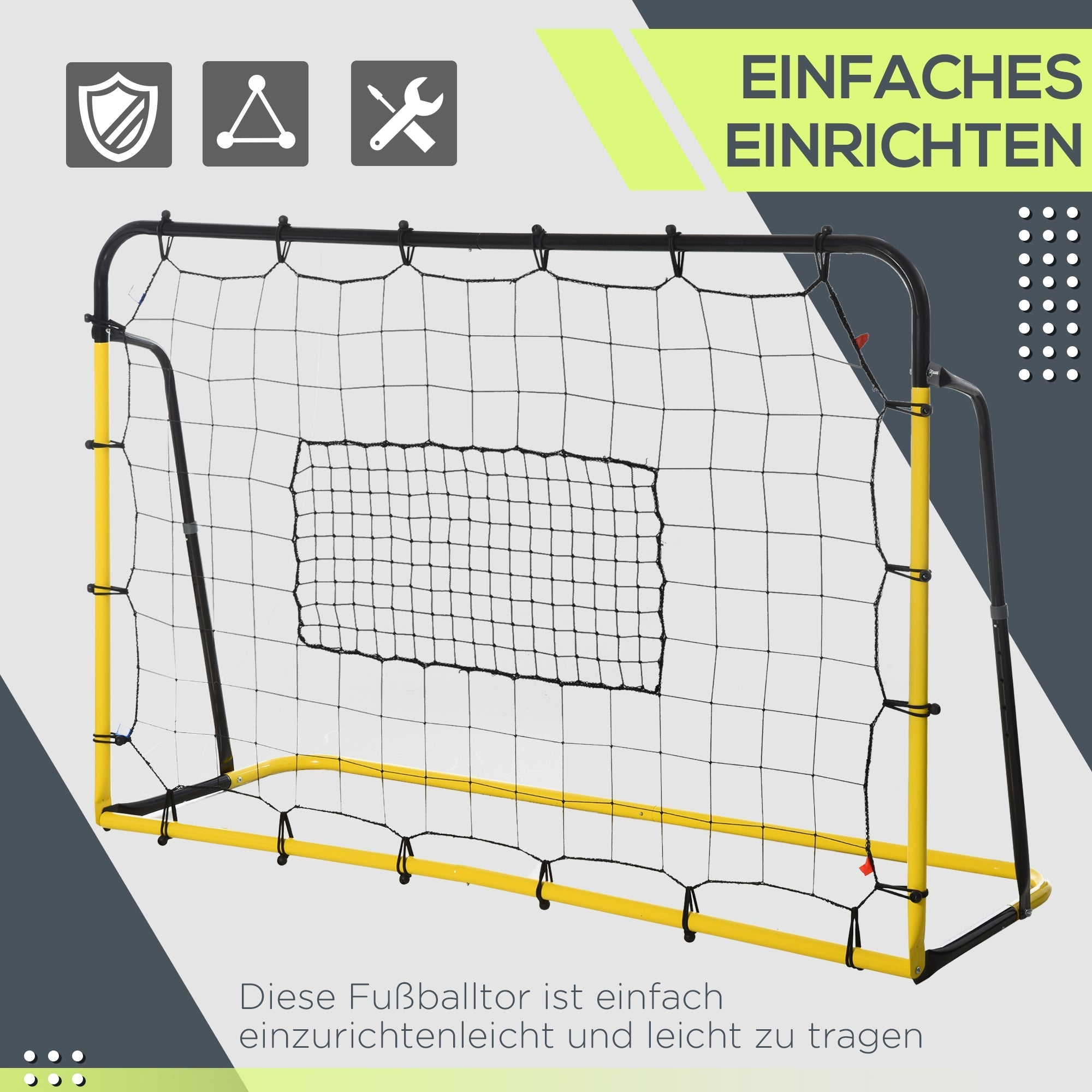 Kickback Football Rebounder Goal Rebound Wall 184x63x123 cm Yellow Black