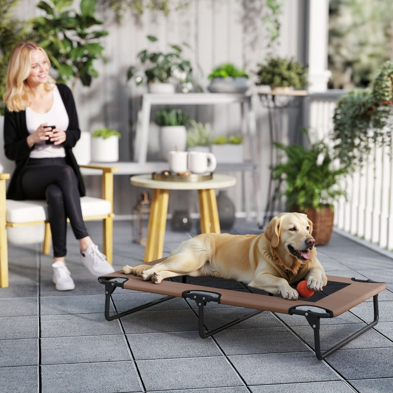 Portable Elevated Dog Bed, Breathable Mesh for Large Dogs, Coffee