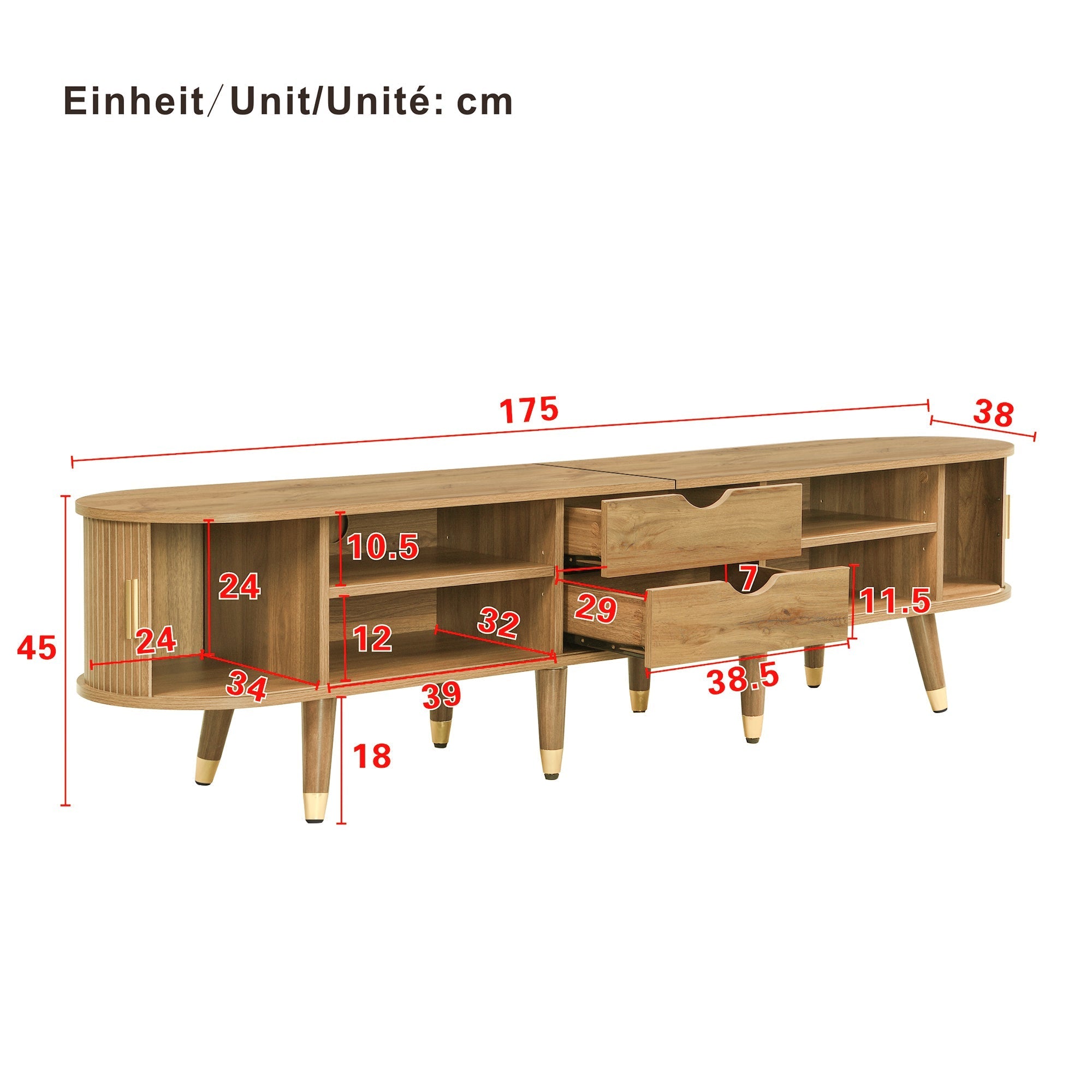 TV Cabinet Sliding Doors Media Console Wood Grain