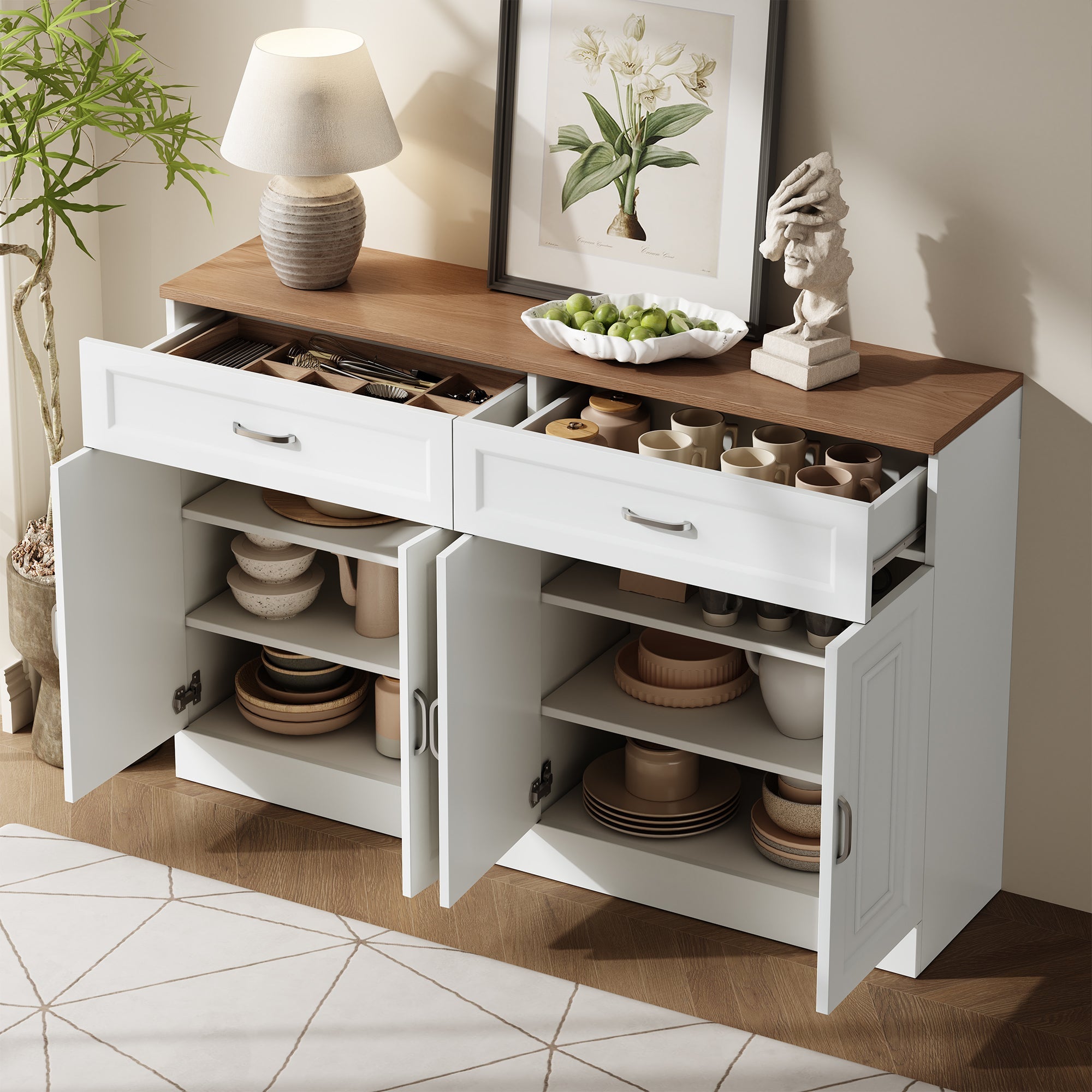Sideboard with Shelves and Rebounder, Natural Wood Grain