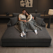 Double Sofa Bed with Mobile Holder, USB Port, and Cup Holder, Gray