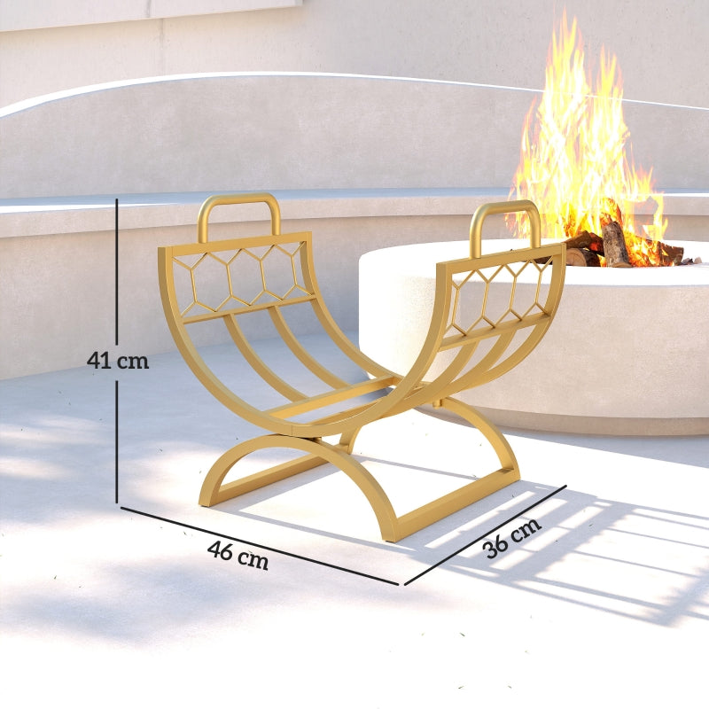 Indoor Firewood Rack 46x36x41cm for Fireplaces Stoves - Metal Gold