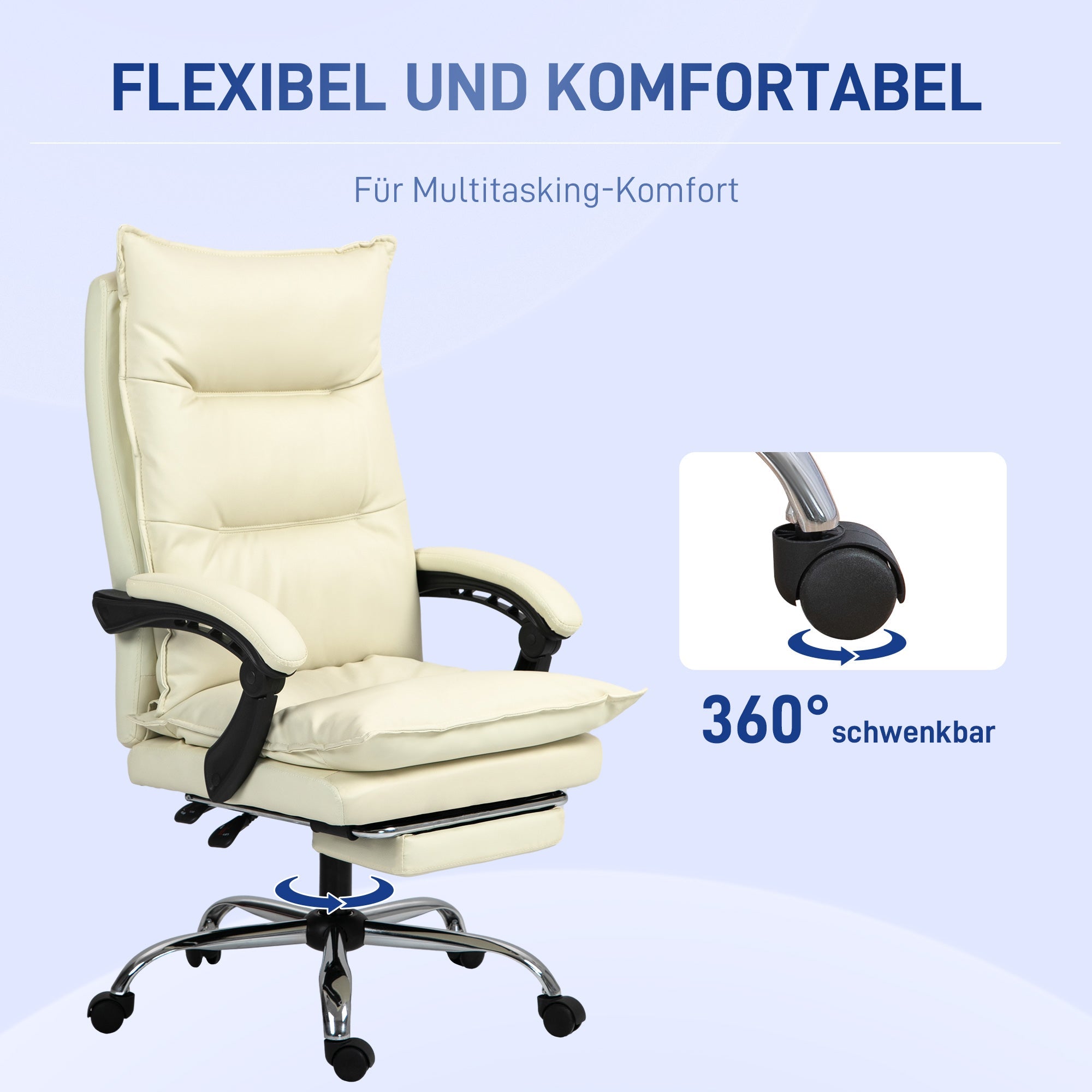 Vinsetto Office Chair Ergonomic, Height Adjustable, 155° Tilt, Footrest, Beige